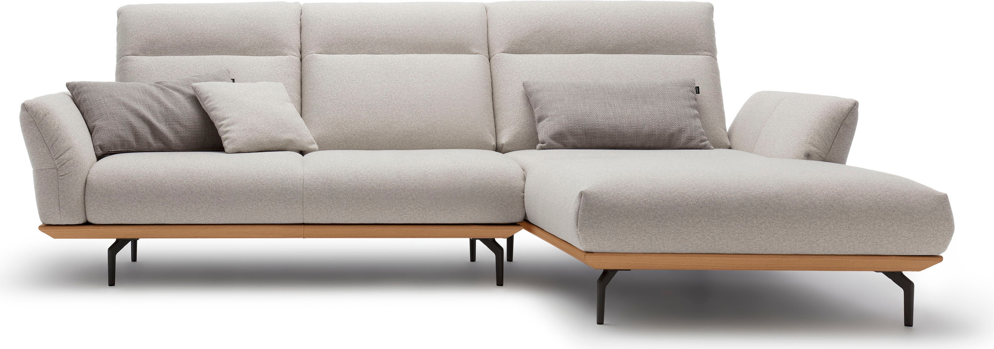 Creation BY ROLF BENZ Ecksofa "CR.460 Designsofa mit verstellbarer Rückenlehne, hochwertig & bequem" Sockel in Eiche, Alugussfüße in umbragrau, Breite 298 cm