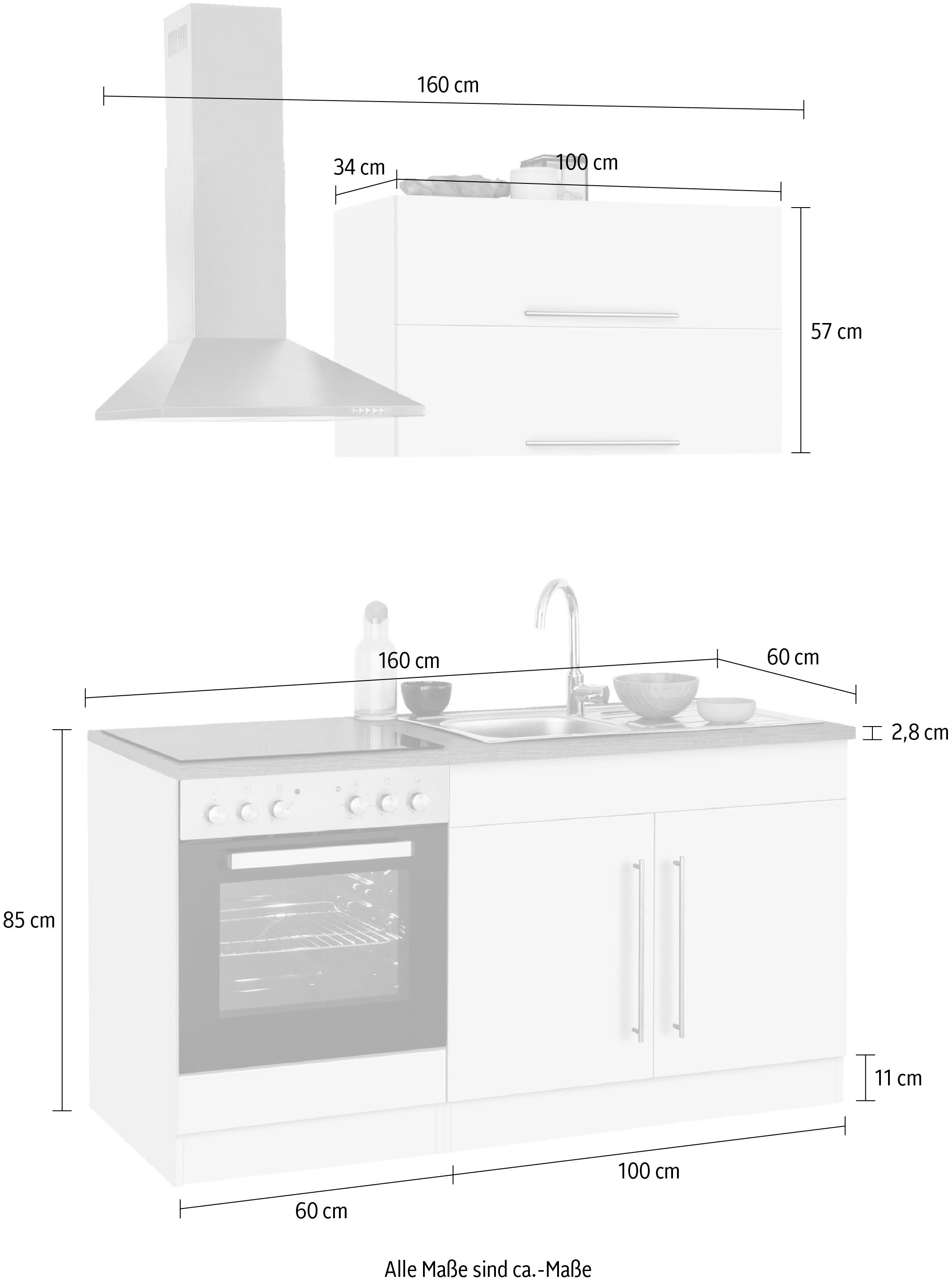 HELD MÖBEL Küchenzeile Breite BAUR 160 | cm »Samos«, kaufen E-Geräte, ohne