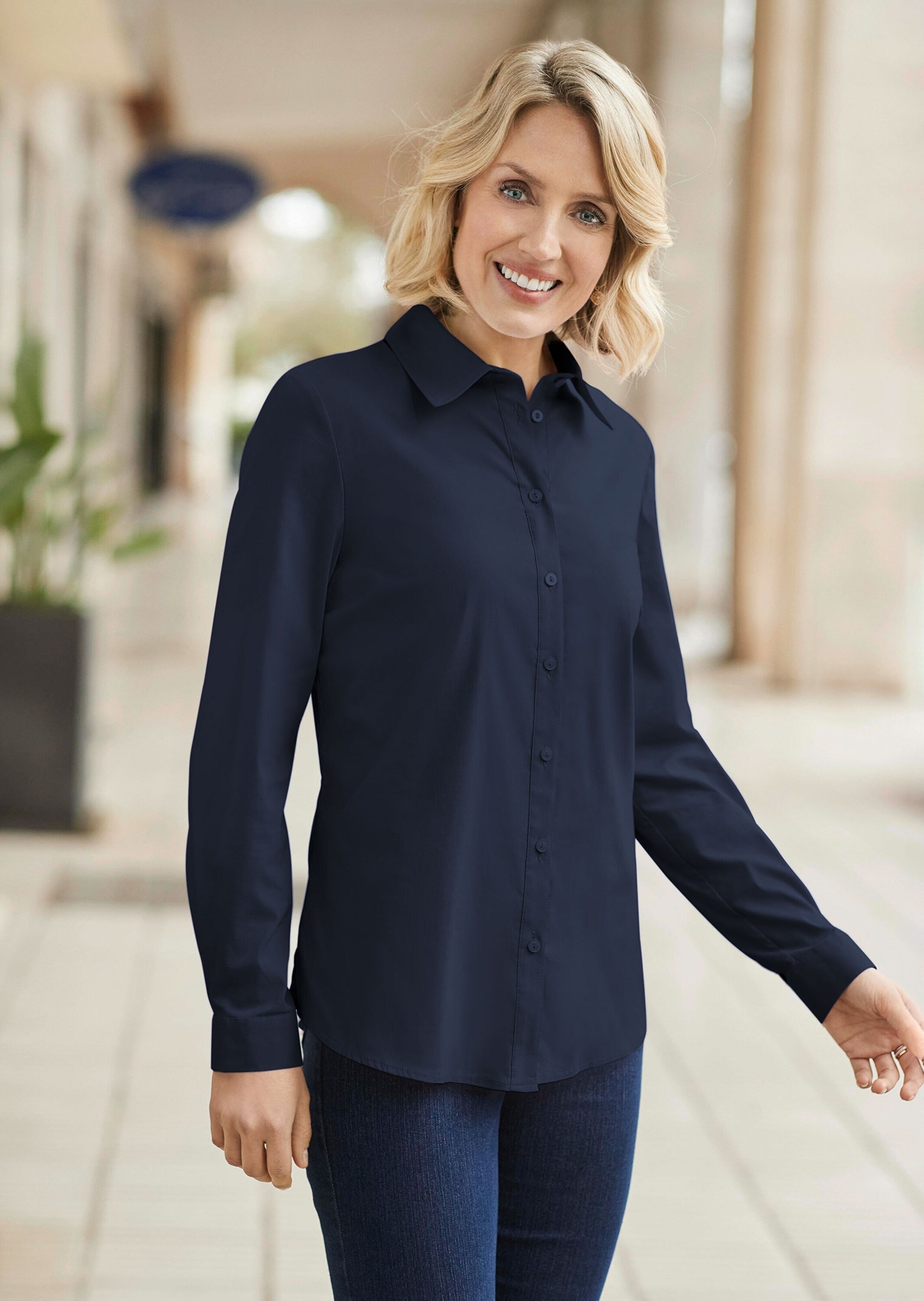 Thumbnail - GOLDNER Langarmbluse "Kurzgröße Langarmbluse mit Elasthananteil" Seitenschlitze für mehr Bewegungsfreiheit