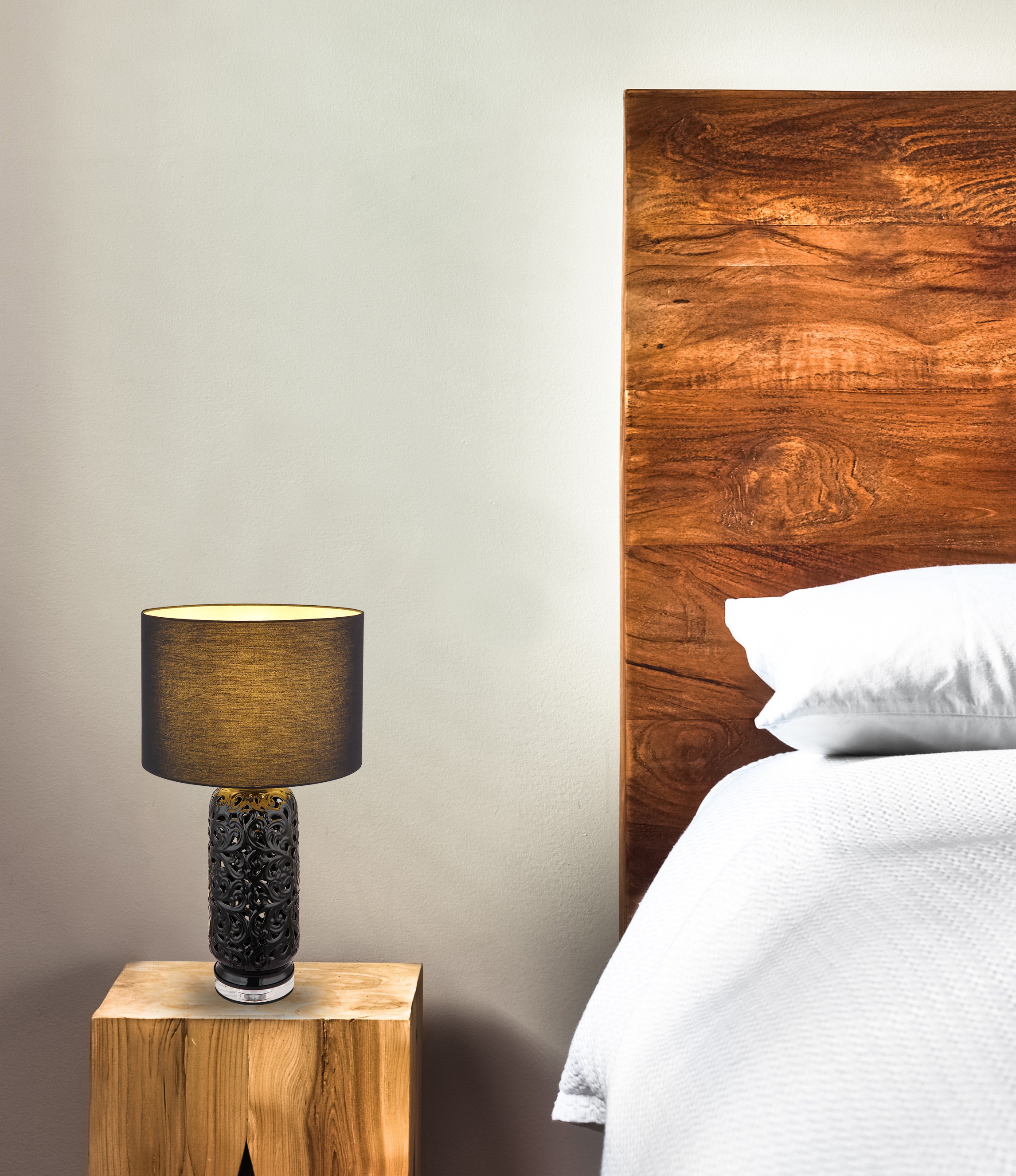 GLOBO LIGHTING Tischleuchte »SEBASTIAN«, Leuchtmittel E27 | ohne Leuchtmittel, Tischlampe/Schlafzimmer/Wohnzimmer/Textil schwarz
