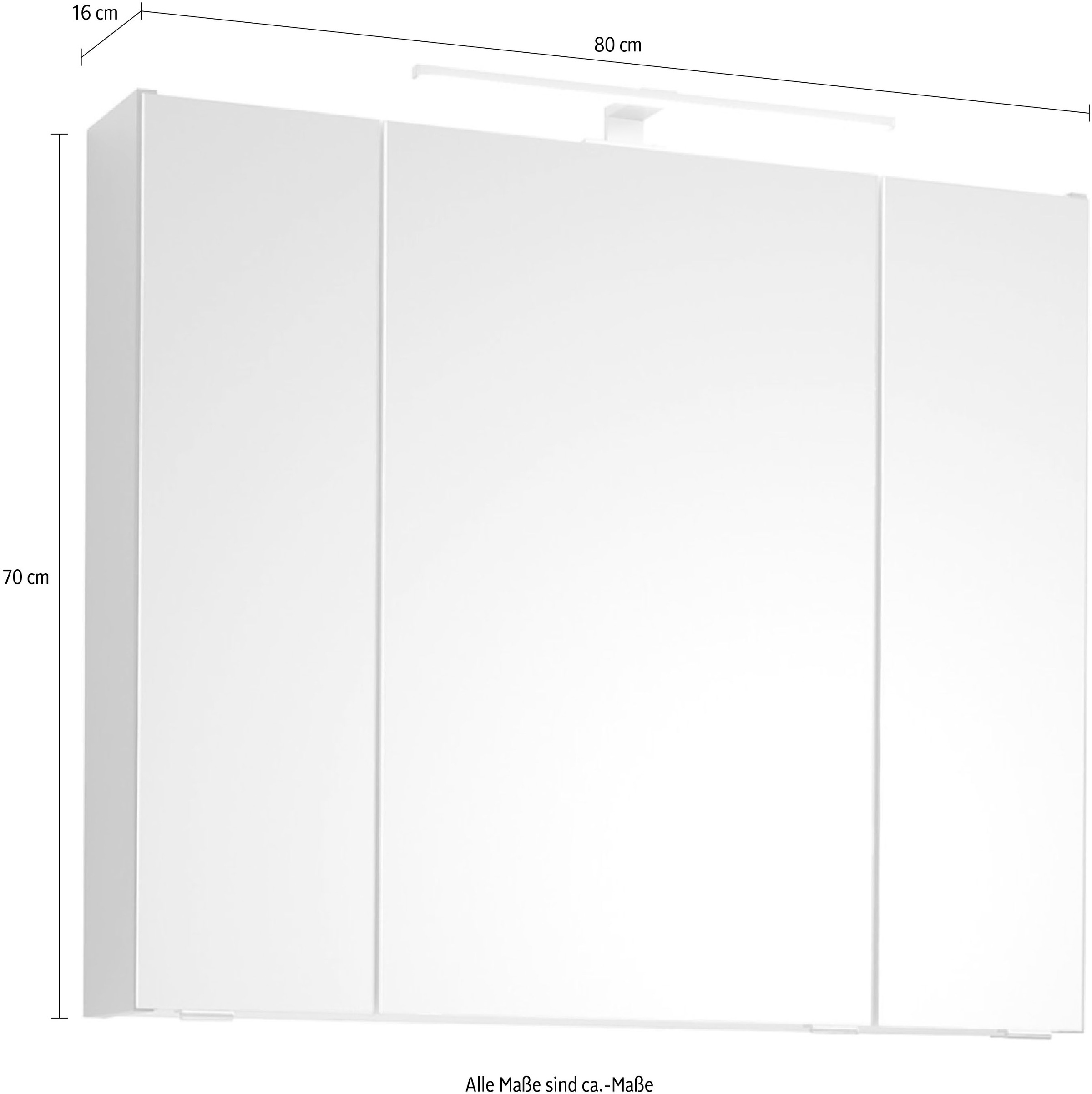 Saphir Spiegelschrank »Quickset 357 Badschrank, 3 Spiegeltüren, 6 Einlegeböden, 80 cm breit«, inkl. LED-Beleuchtung, Türdämpfer, Schalter-/Steckdosenkombination