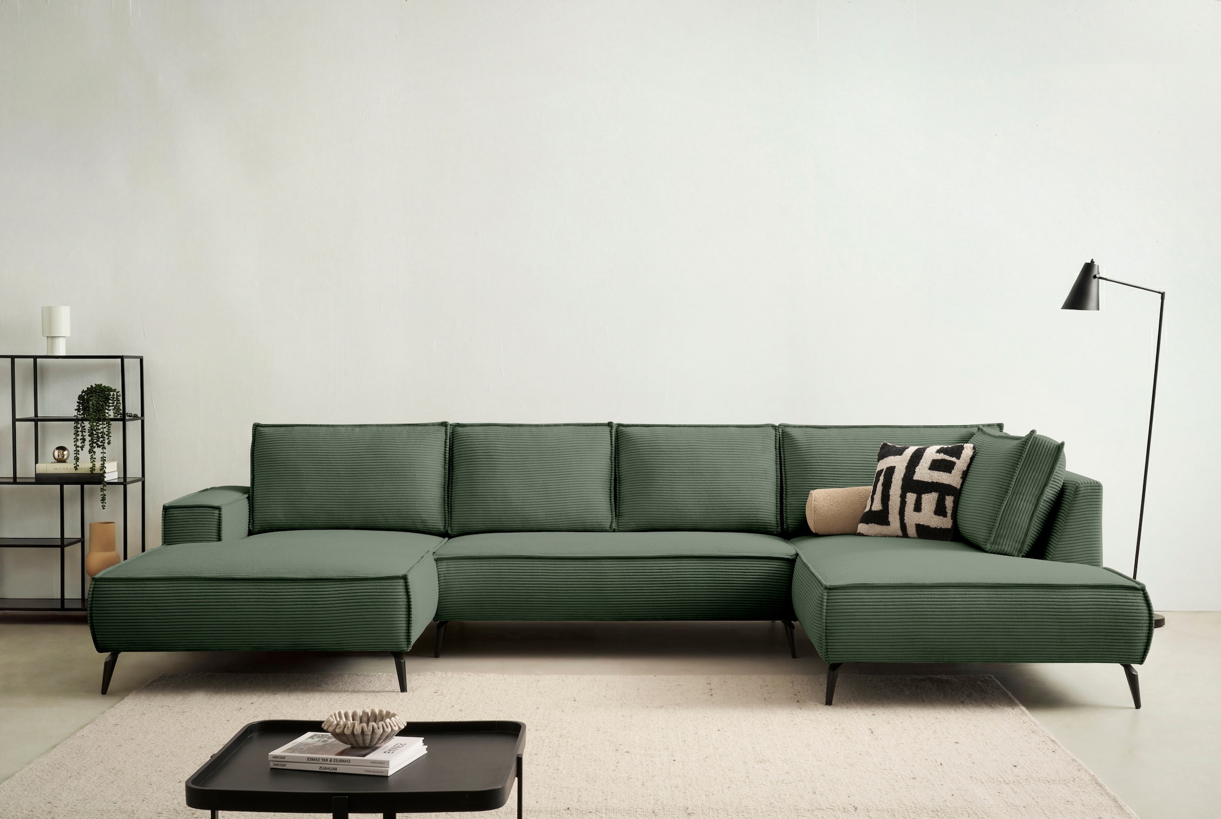 OTTO home Wohnlandschaft "TVINNU Cord, 354 cm" Recamiere rechts/links, schwarze Metallfüße, bequeme Sitz-/Liegefläche