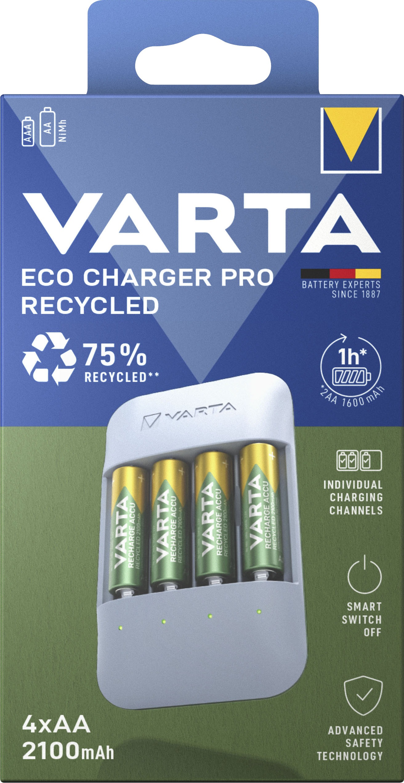 VARTA Batterie-Ladegerät »Eco Charger Pro Recycled + 4 x 2100 mAh AA«, (Packung)