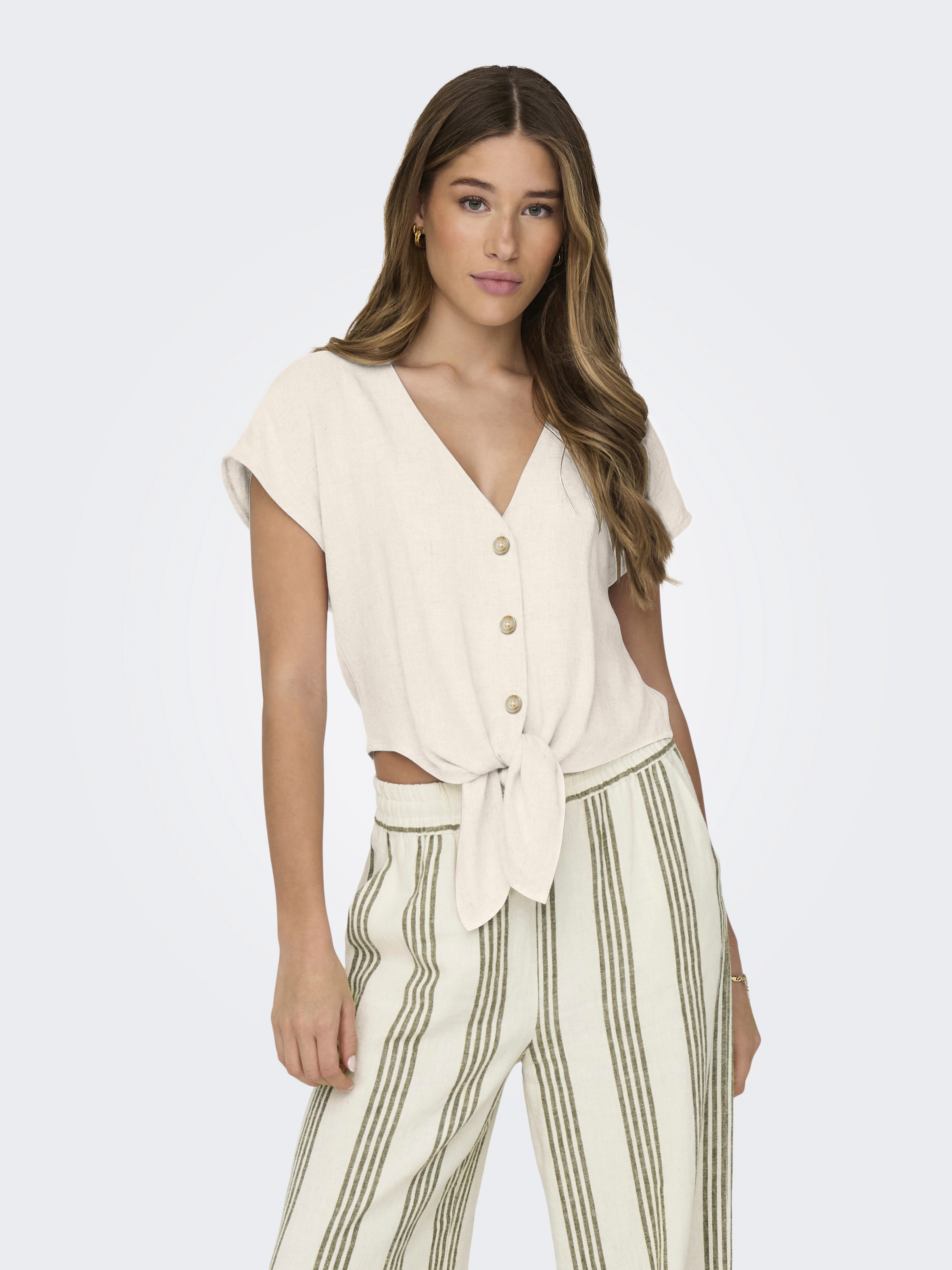 ONLY Kurzarmbluse "ONLSIESTA SS KNOT LIN BL SHIRT PNT NOOS" Viskosemischung günstig online kaufen