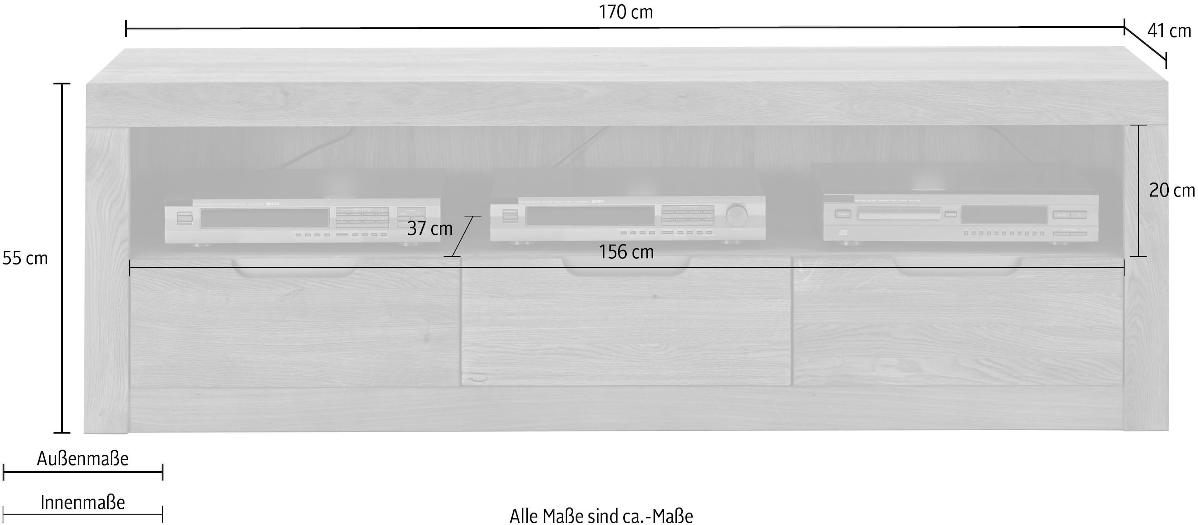 Wohnglücklich by Infantil TV-Board »Basel«, Lowboard Wildeiche massiv  Breite 170 cm, Landhaus | BAUR