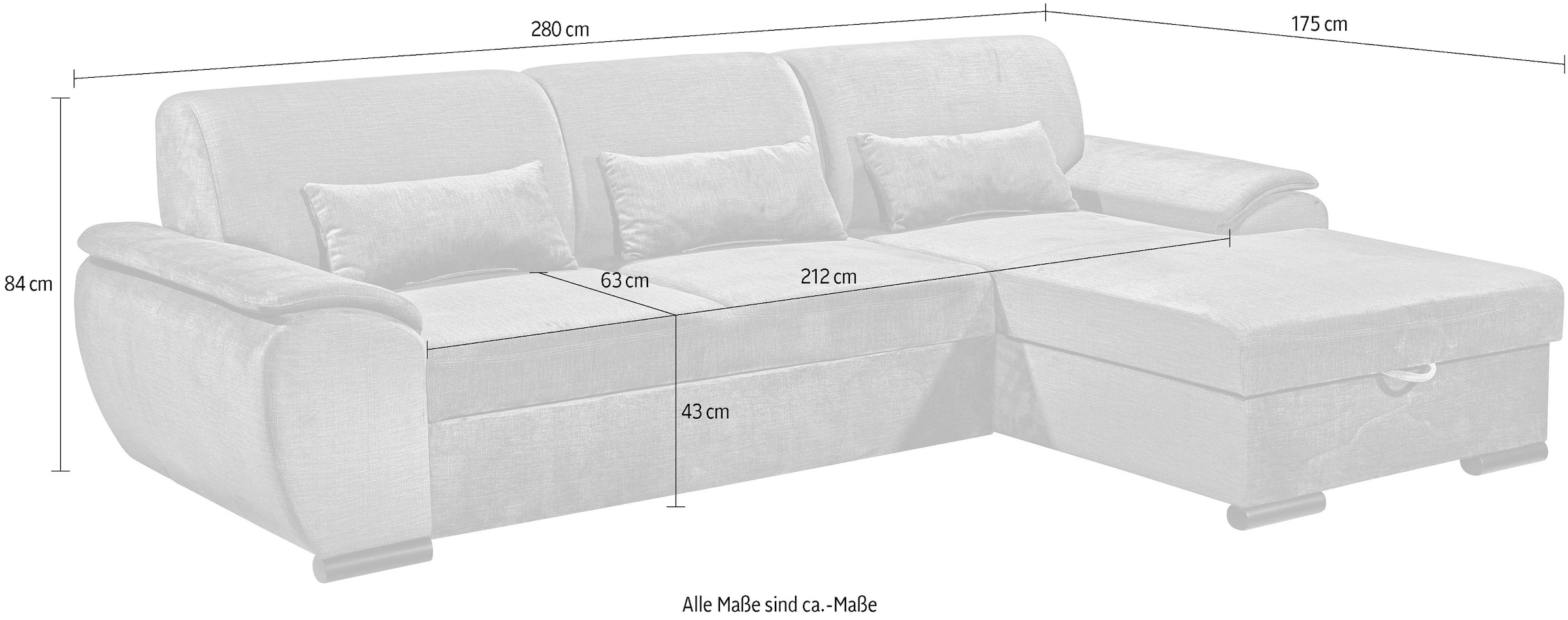 ED EXCITING DESIGN Ecksofa »Tampa L-Form«, mit Bettfunktion, Bettkasten & 3 Nierenkissen