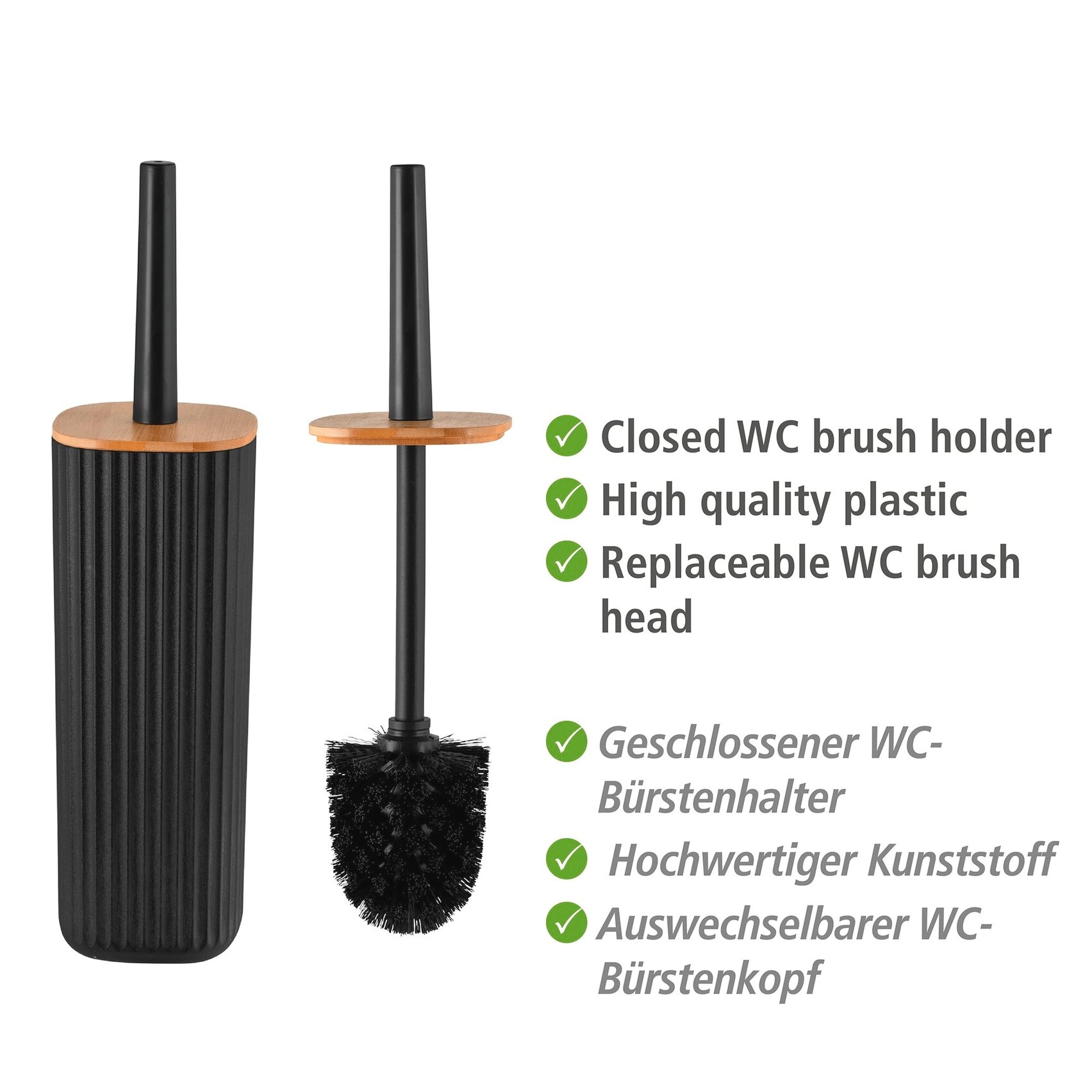 WENKO WC-Garnitur »Rotello« aus Bambus | Kunststoff schwarz, mit geschlosssener Form