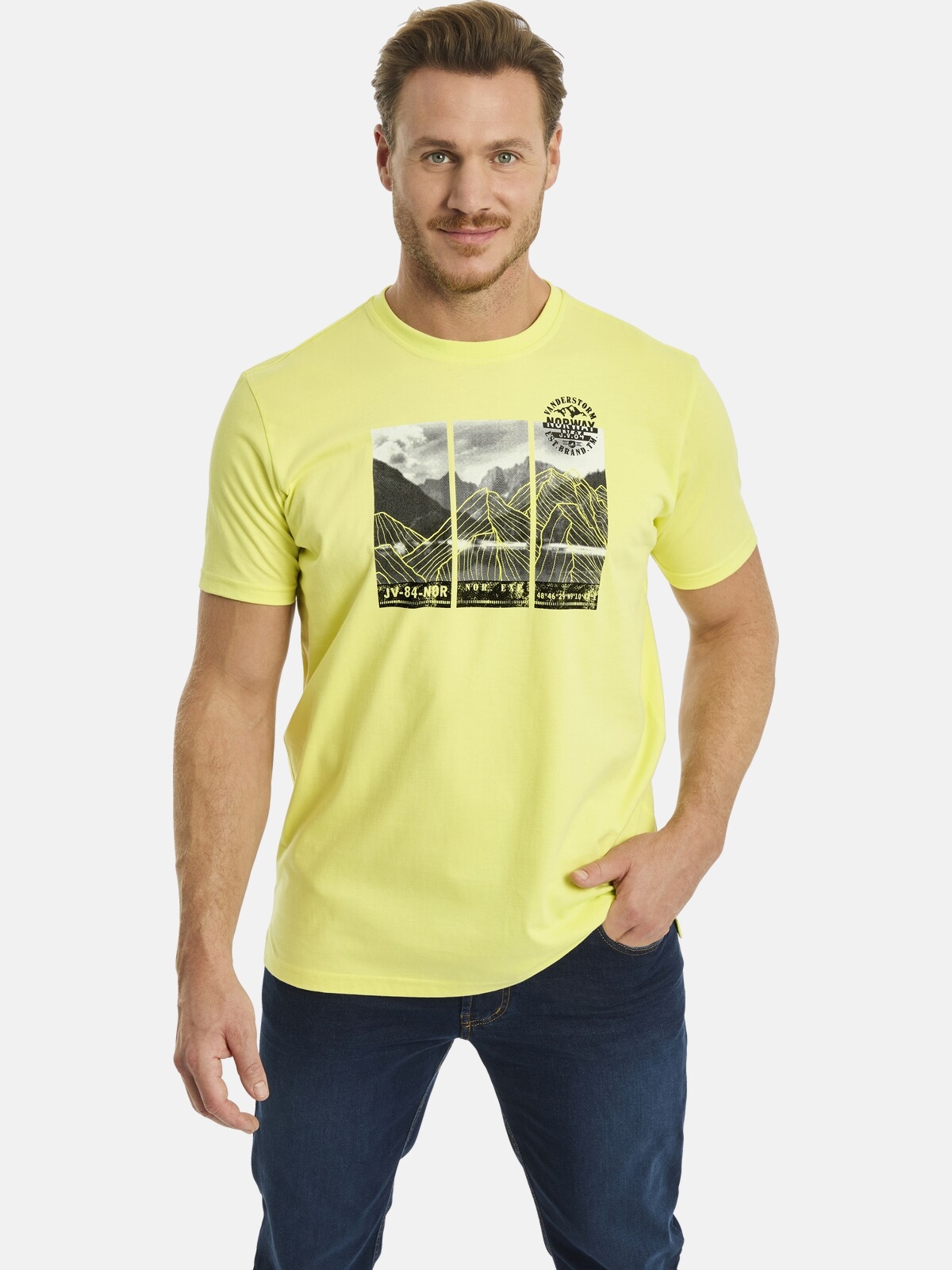 Jan Vanderstorm Rundhalsshirt "T-Shirt KRISTFINNUR", mit Bergpanorama-Aufdruck