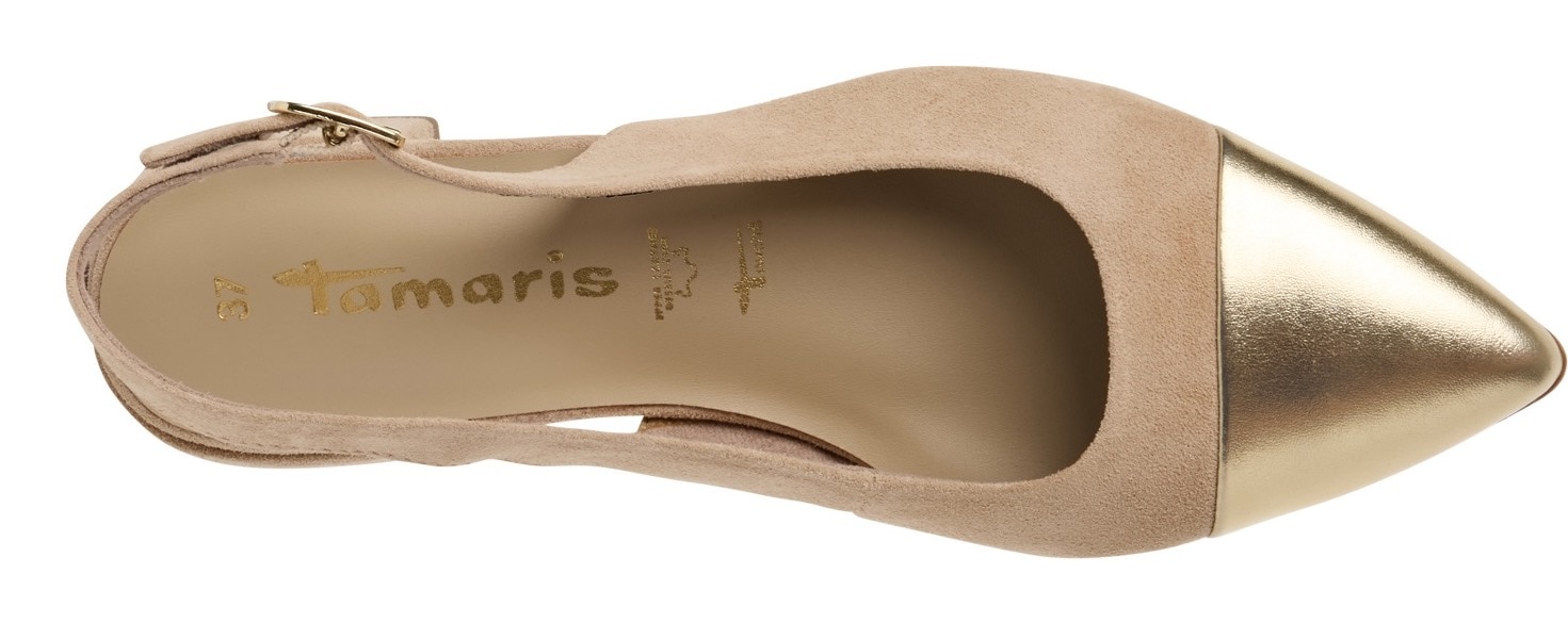 Tamaris Slingpumps, Blockabsatz, Abendschuh, Businessschuh mit goldfarbenem Besatz