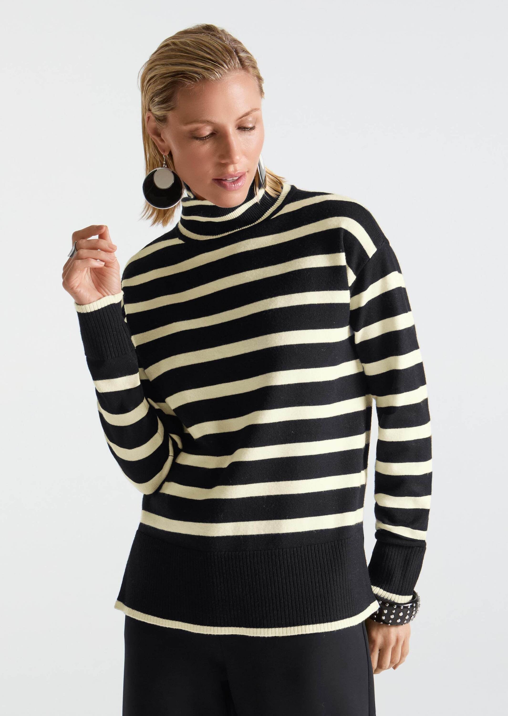 MADELEINE Longpullover »Pullover Streifenpullover mit Stehkragen«