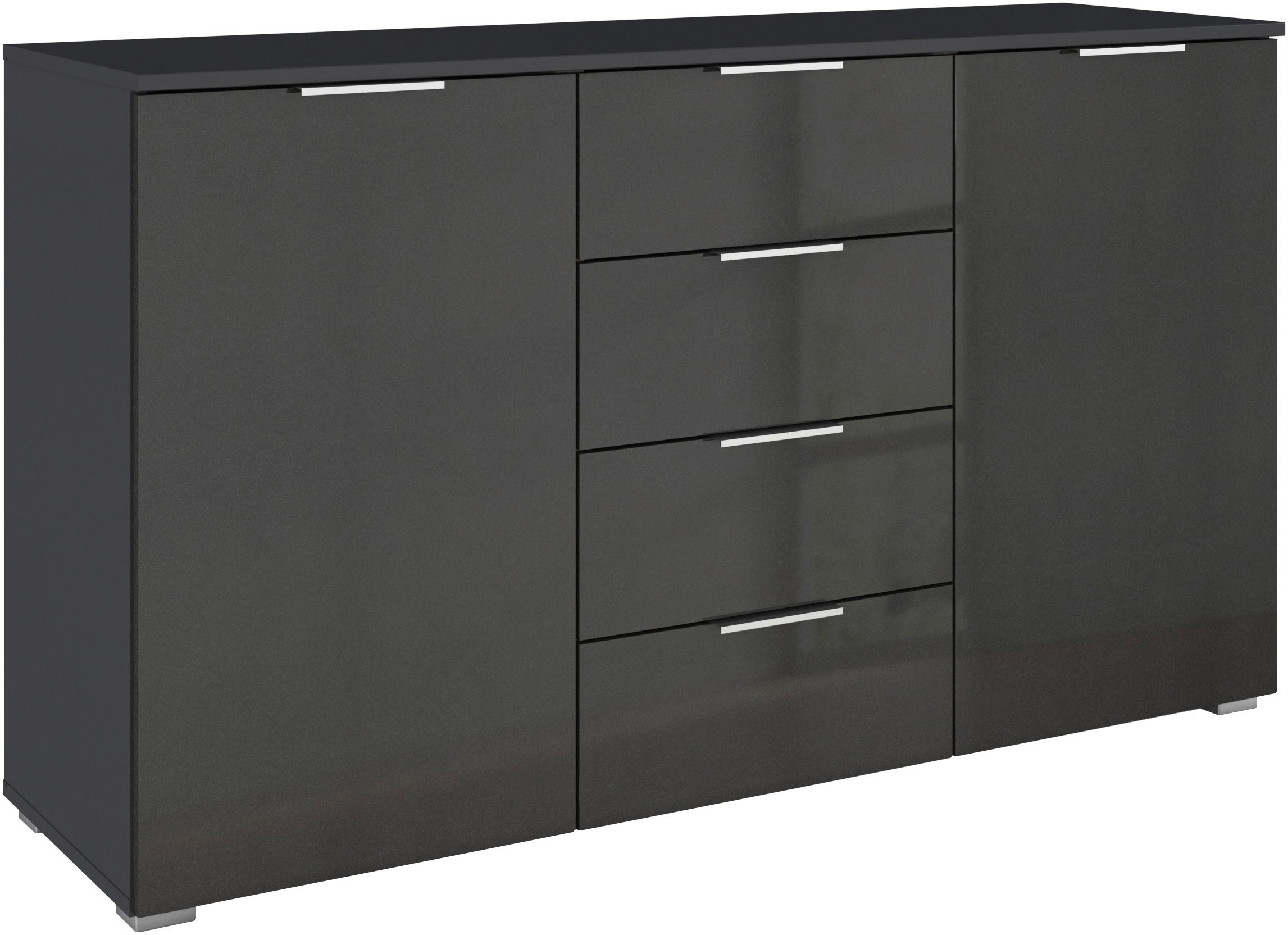 OTTO home Kombikommode "Sideboard Schubladenkommode AGORDO mit Dekor- oder Hochglanzfront" in zwei Griff-Farben, Breite 120 cm, vier große Schubladen, mit insgesamt 4 Einlegeböden MADE IN GERMANY