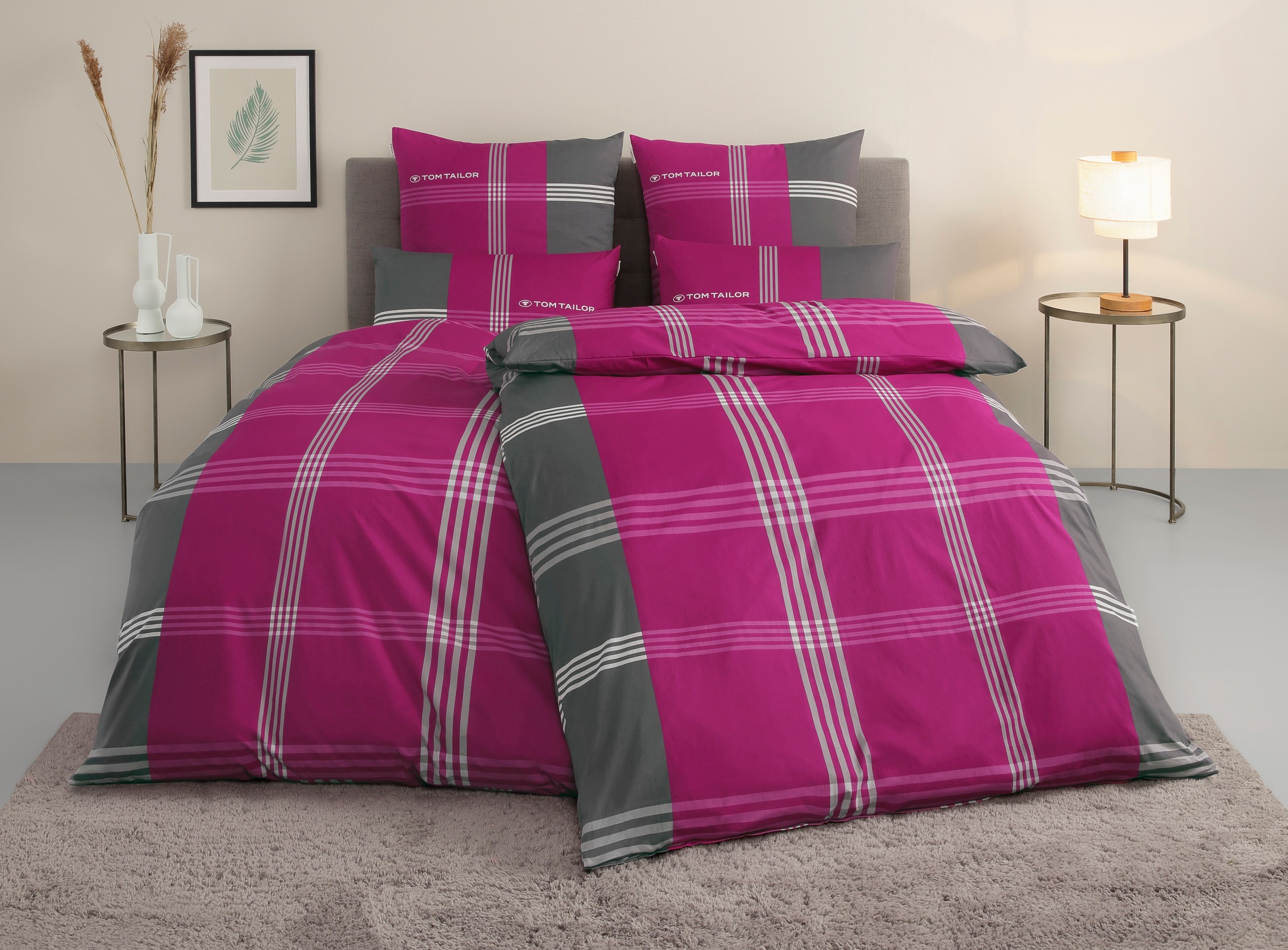 TOM TAILOR HOME Bettwäsche "Ole" 2 Stk. karierte Bettwäsche aus Baumwolle, mit Reißverschluss