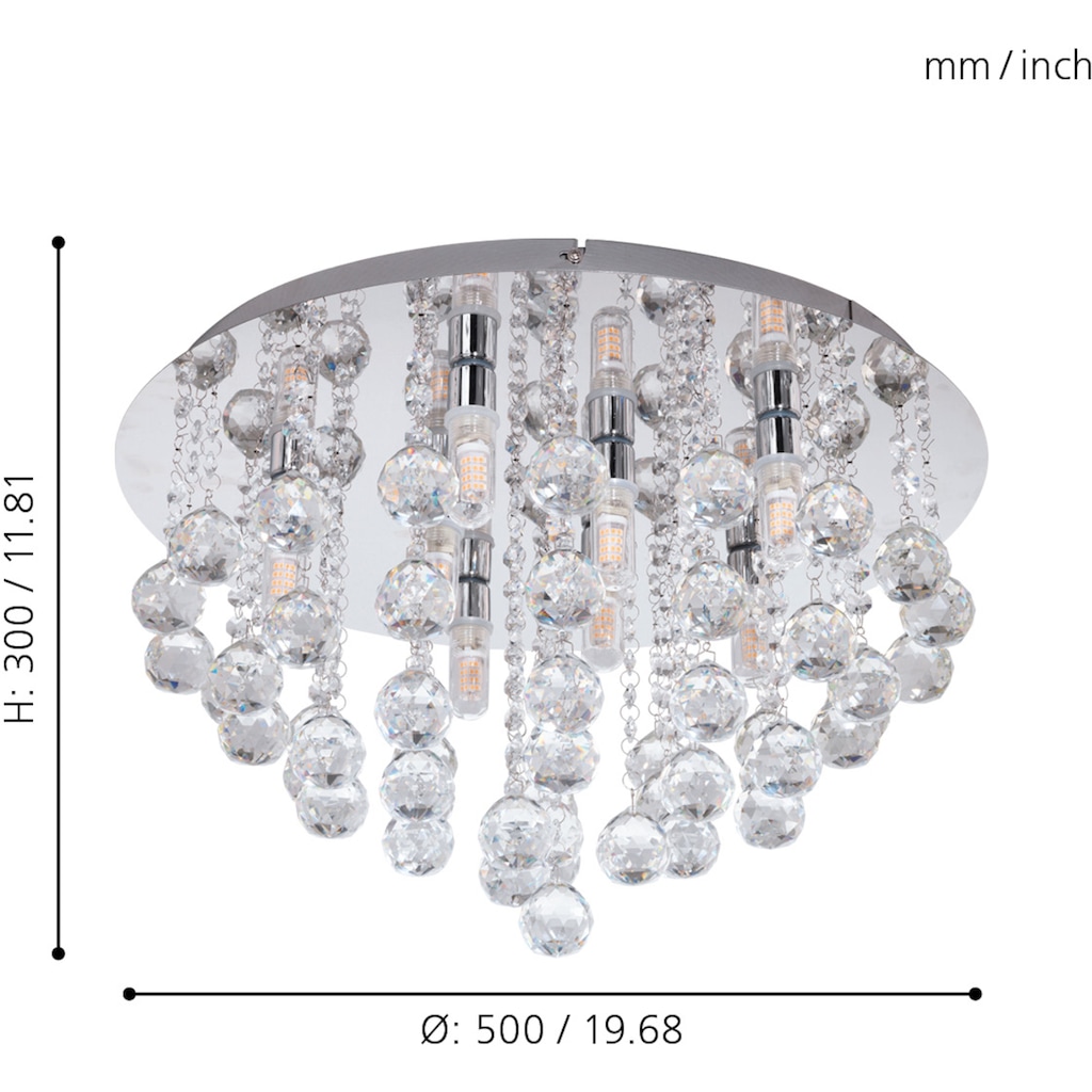 EGLO LED Deckenleuchte »ALMONTE«, G9, Warmweiß, chrom / Ø50 x H30cm / inkl. 8xG9 (je 3W, 360lm, 3000K) / Deckenlampe mit warmweißer Lichtfarbe - IP44 spritzwassergeschützt - Schlafzimmerlampe - Flurlampe - Wohnzimmerlampe - Kristalllampe - Kristall