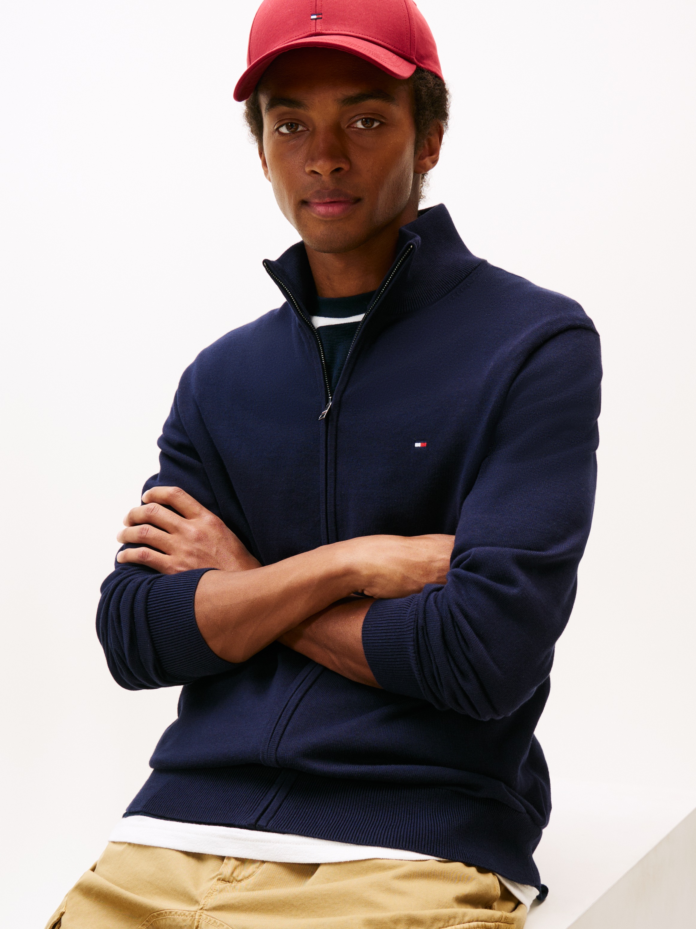 Tommy Hilfiger Strickjacke "ESSENTIAL COTTON ZIP THRU", mit Logostickerei günstig online kaufen