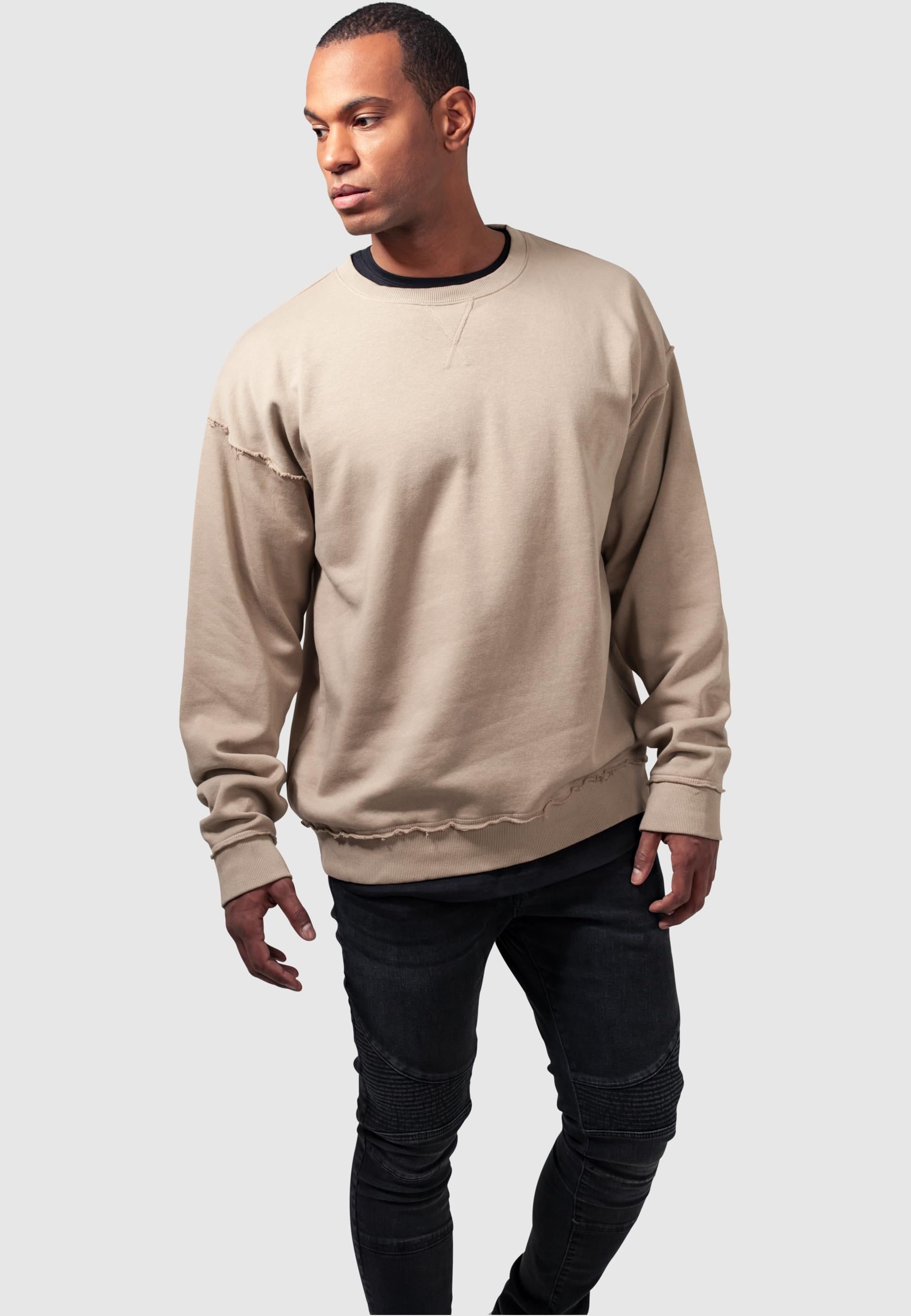 URBAN CLASSICS Rundhalspullover »Urban Classics Herren Oversized Open Edge Crew«, (1 tlg.)
