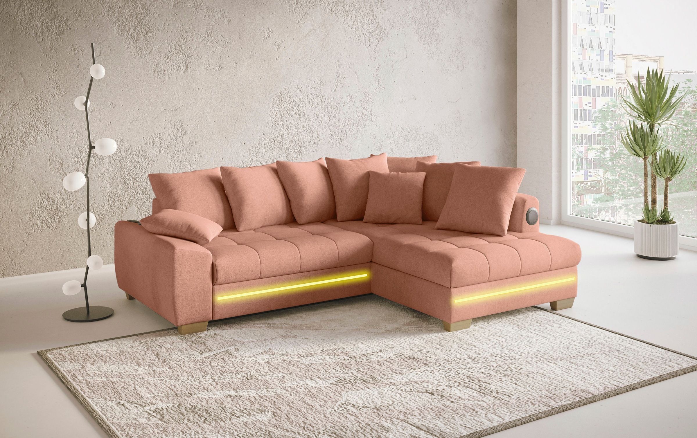 Mr. Couch Ecksofa »Nikita II, L-Form«, RGB-LED, Bluetooth-Soundsystem, wahlweise mit Bett, Bettkasten