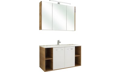 Badmöbel-Set »Quickset 362 2-teilig, Mineralmarmor-Waschtisch mit LED-Spiegelschrank«,...