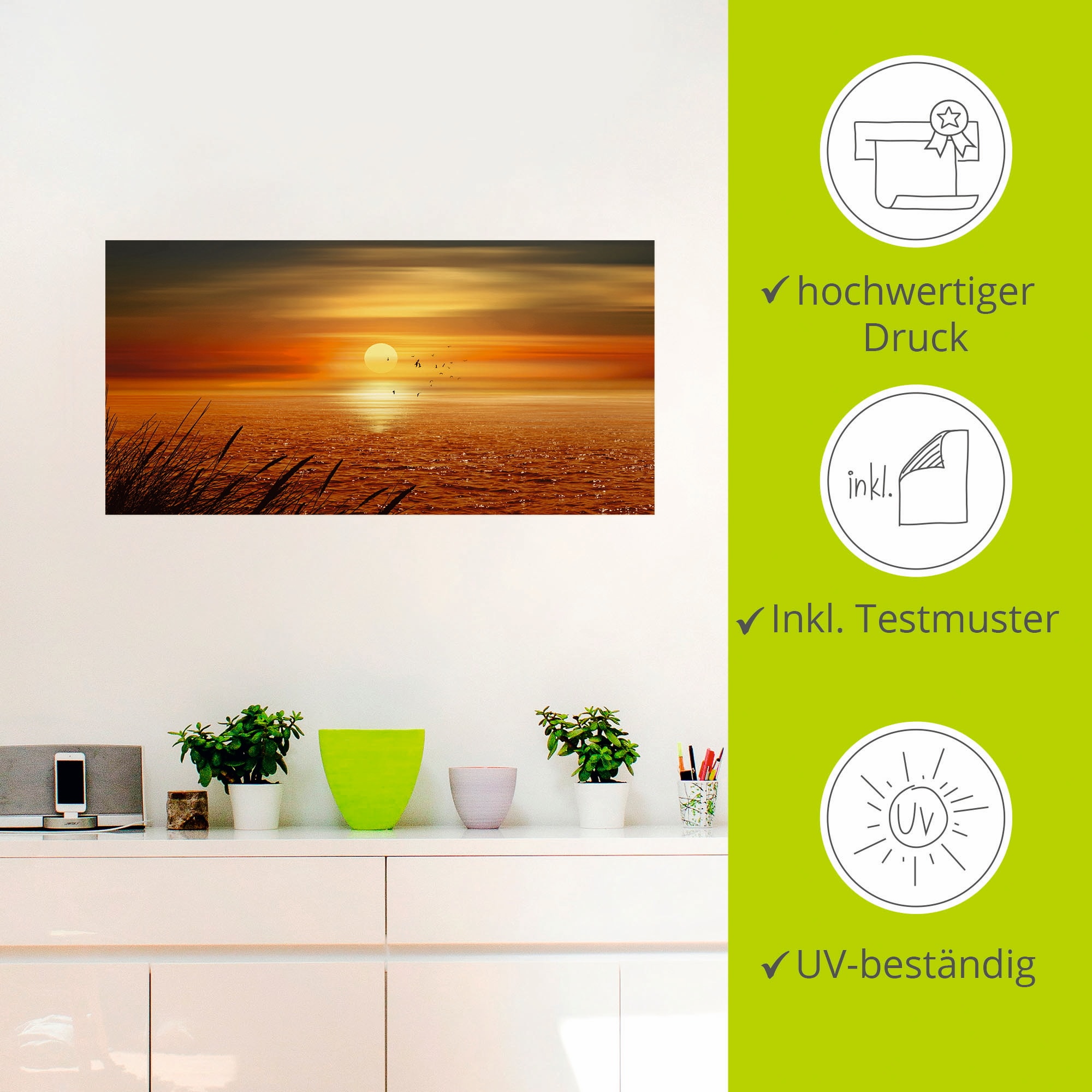 Artland Wandbild »Sonnenuntergang über dem Meer«, Sonnenaufgang & -untergang, (1 St.), als Leinwandbild, Poster, Wandaufkleber in verschied. Größen