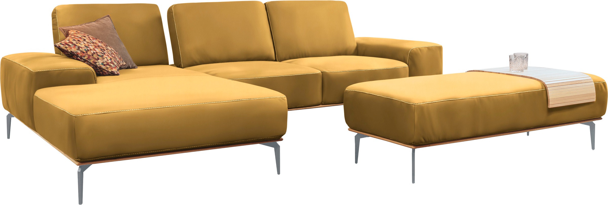 W.SCHILLIG Ecksofa »run, Designsofa mit tollem Sitzkomfort, bequem, L-Form«, mit elegantem Holzsockel, Füße in Silber matt, Breite 299 cm