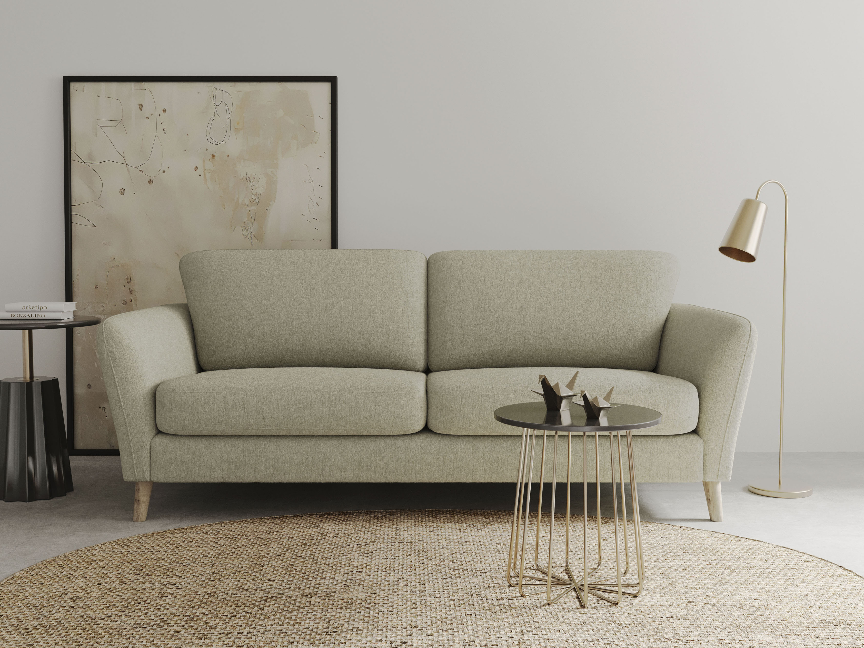 OTTO home 3-Sitzer "MARSEILLE 3er Sofa 206 cm, Cord, Flachgewebe, Struktur, Webstoff" Massivholzbeine Eiche, Landhausstil, Wellenunterfederung