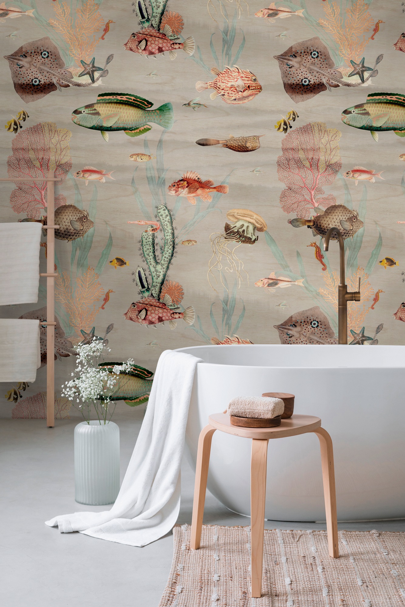 living walls Fototapete "THE WALL III Tapete mit Fischen Motivtapete Tiere Meer" matt glatt Vliestapete Unterwasserwelt für Schlafzimmer Küche Wohnzimmer Fische