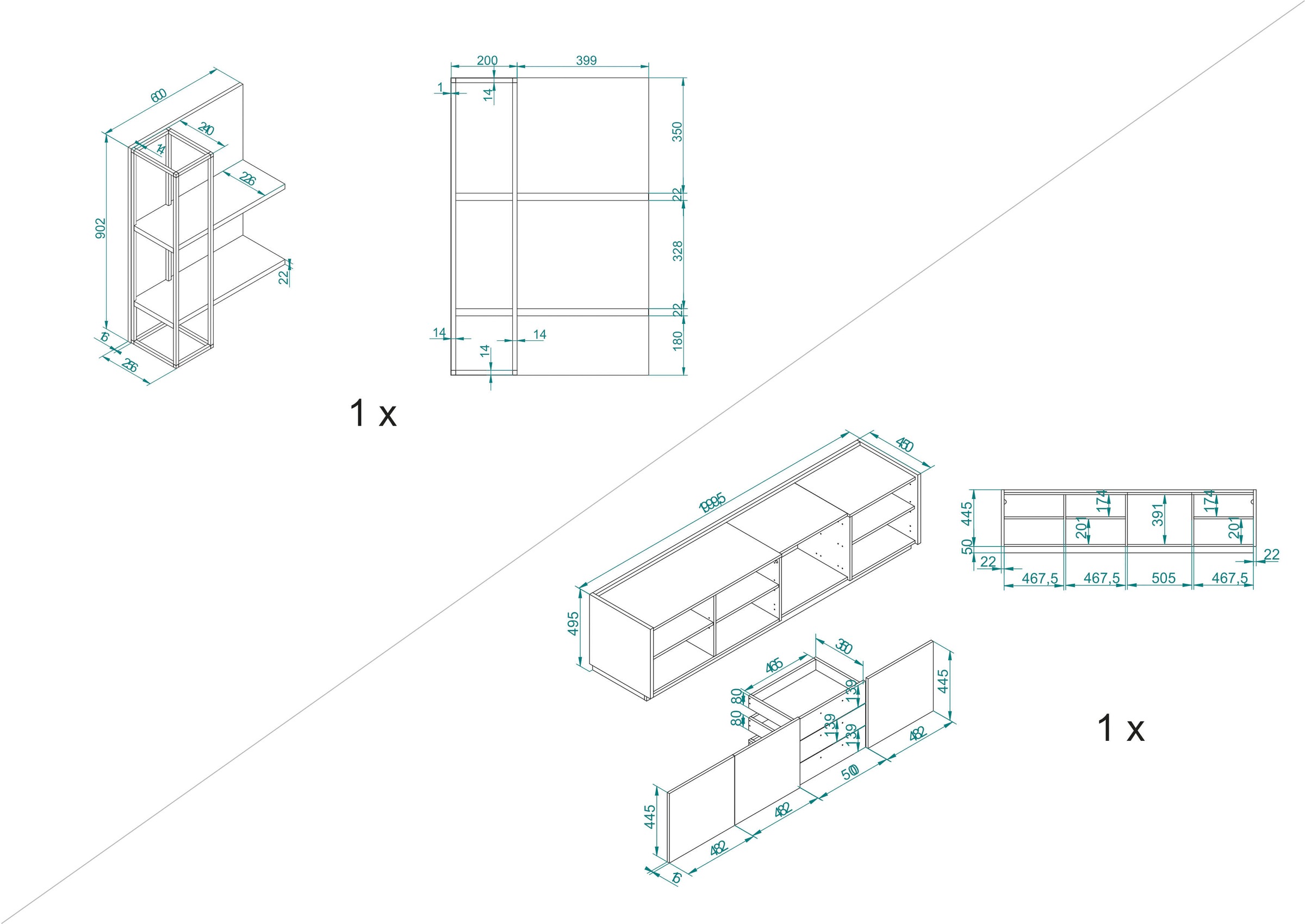 INOSIGN Wohnwand »LARGO«, (Set, 2 St.), mit Soft-Close-Funktion