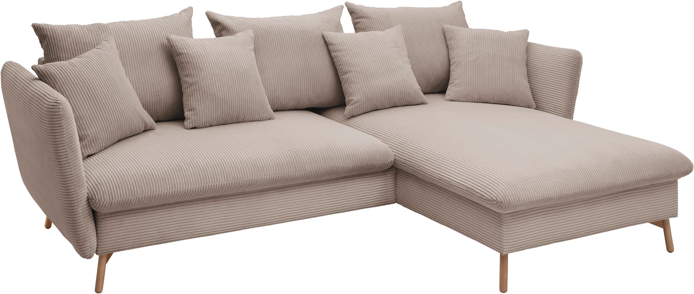 andas Ecksofa »MERLE, 258 cm, L-Form, traumhafter Cord,«, mit Bettfunktion und Bettkasten, Liegefläche 224 x 139