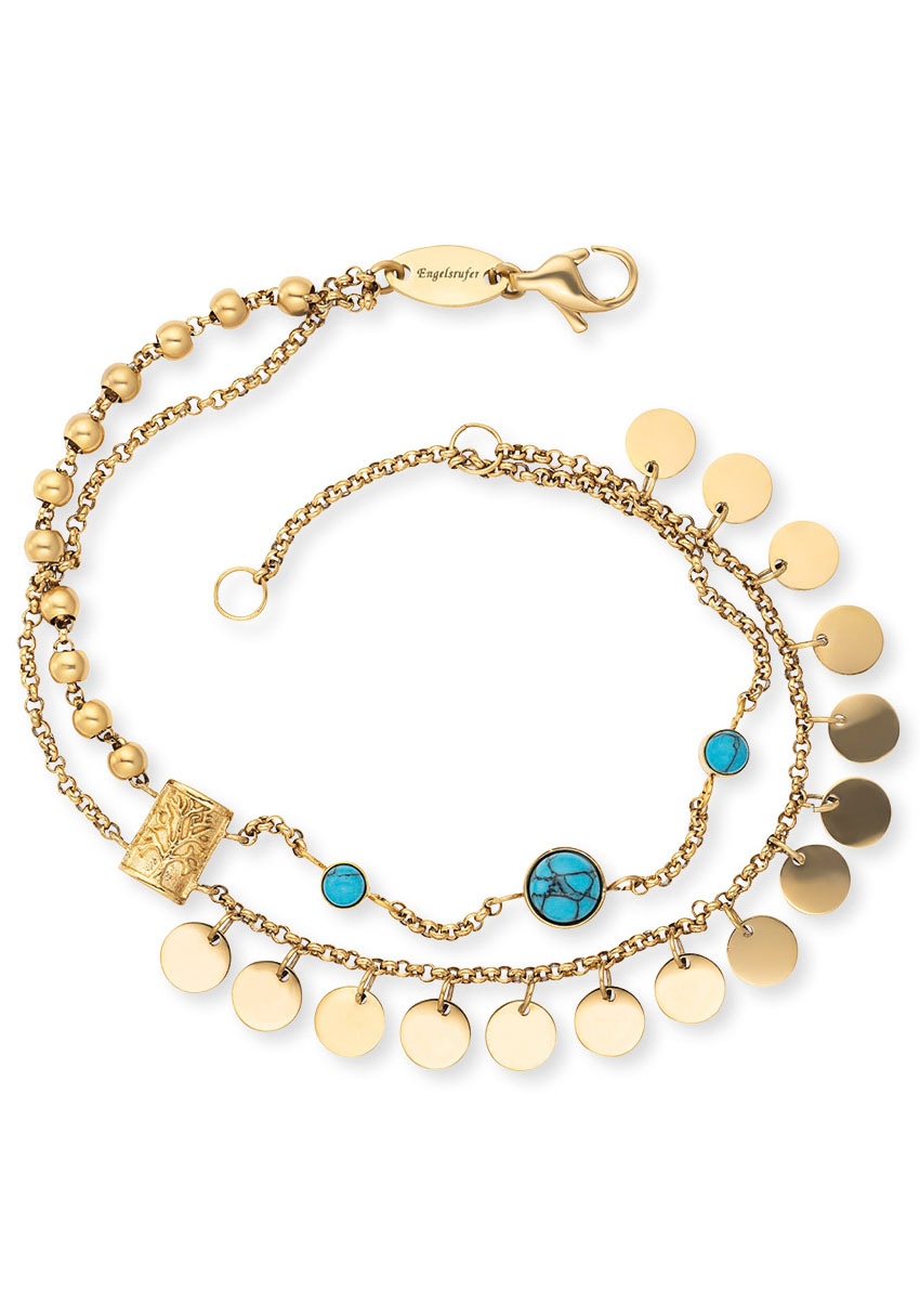 ENGELSRUFER Damen Fußkette "BOHO Lebensbaum", Edelstahl, blau, Edelstahl, Fußketten, mit Türkis