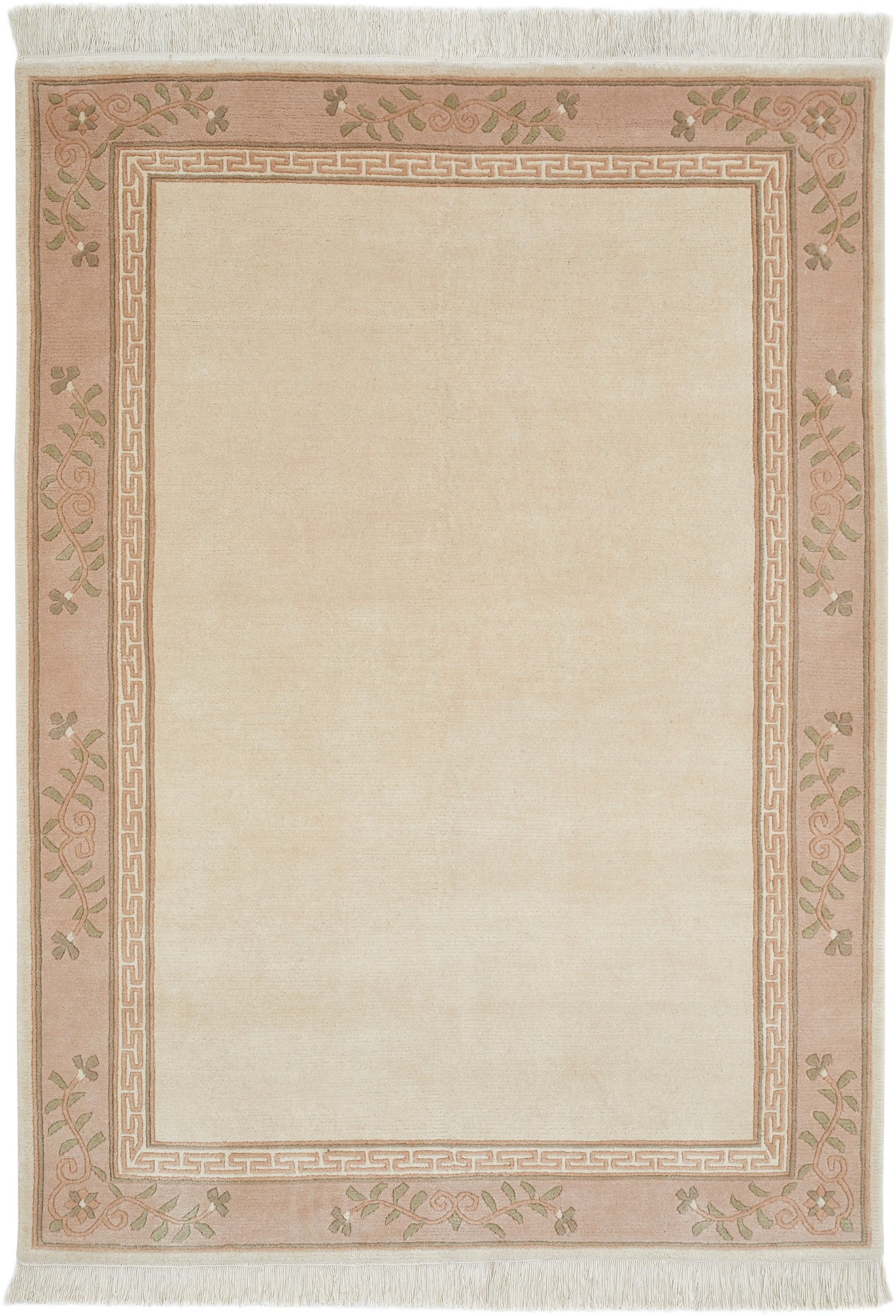 Wollteppich LUXOR LIVING "Giza", beige (creme), B:170cm H:12mm L:240cm, Obermaterial: 100% Wolle, Teppiche, reine Wolle, handgeknüpft, mit Bordüre und Fransen