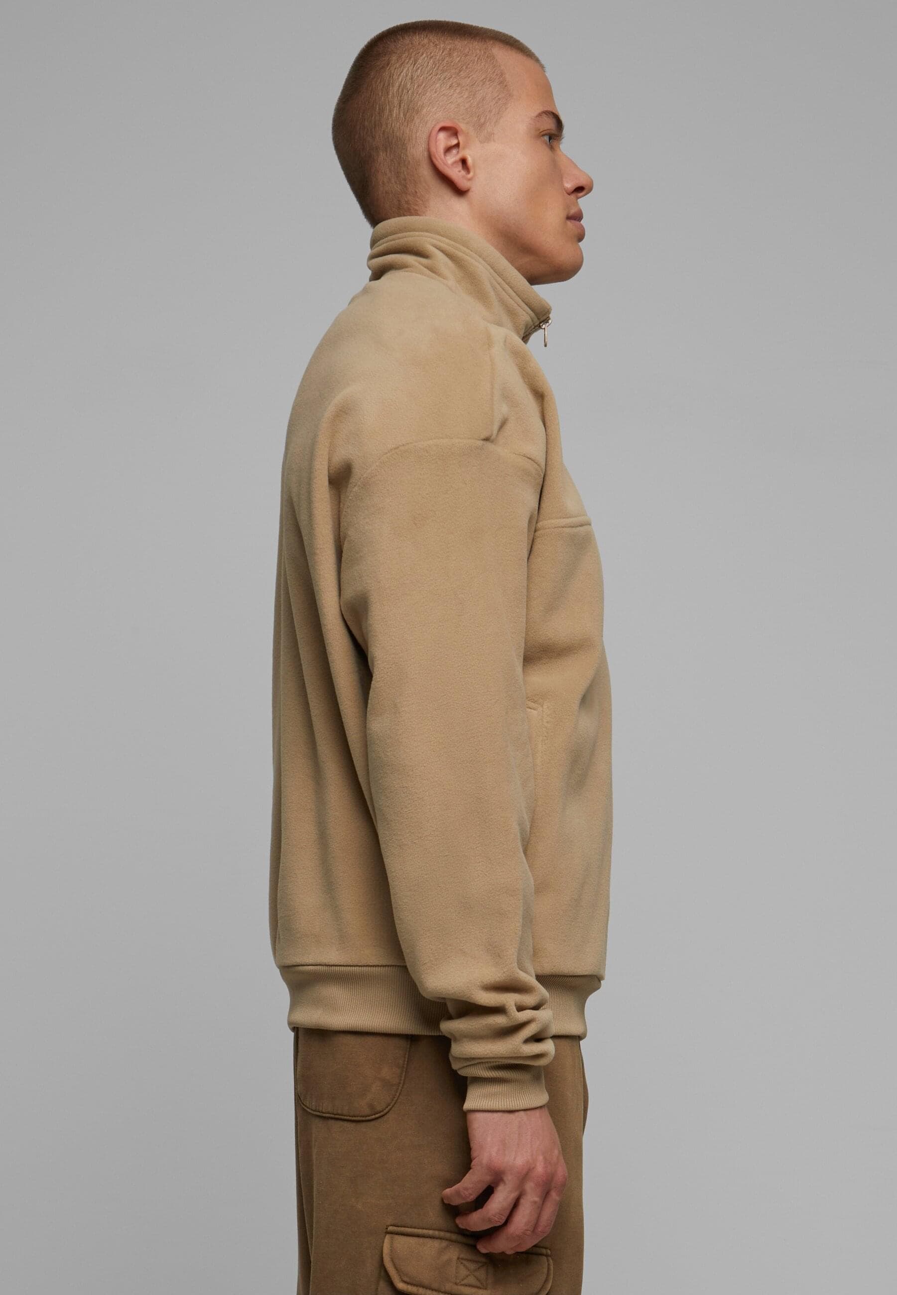 URBAN CLASSICS Rundhalspullover »Urban Classics Herren Basic Polar Fleece Troyer«, (1 tlg.)