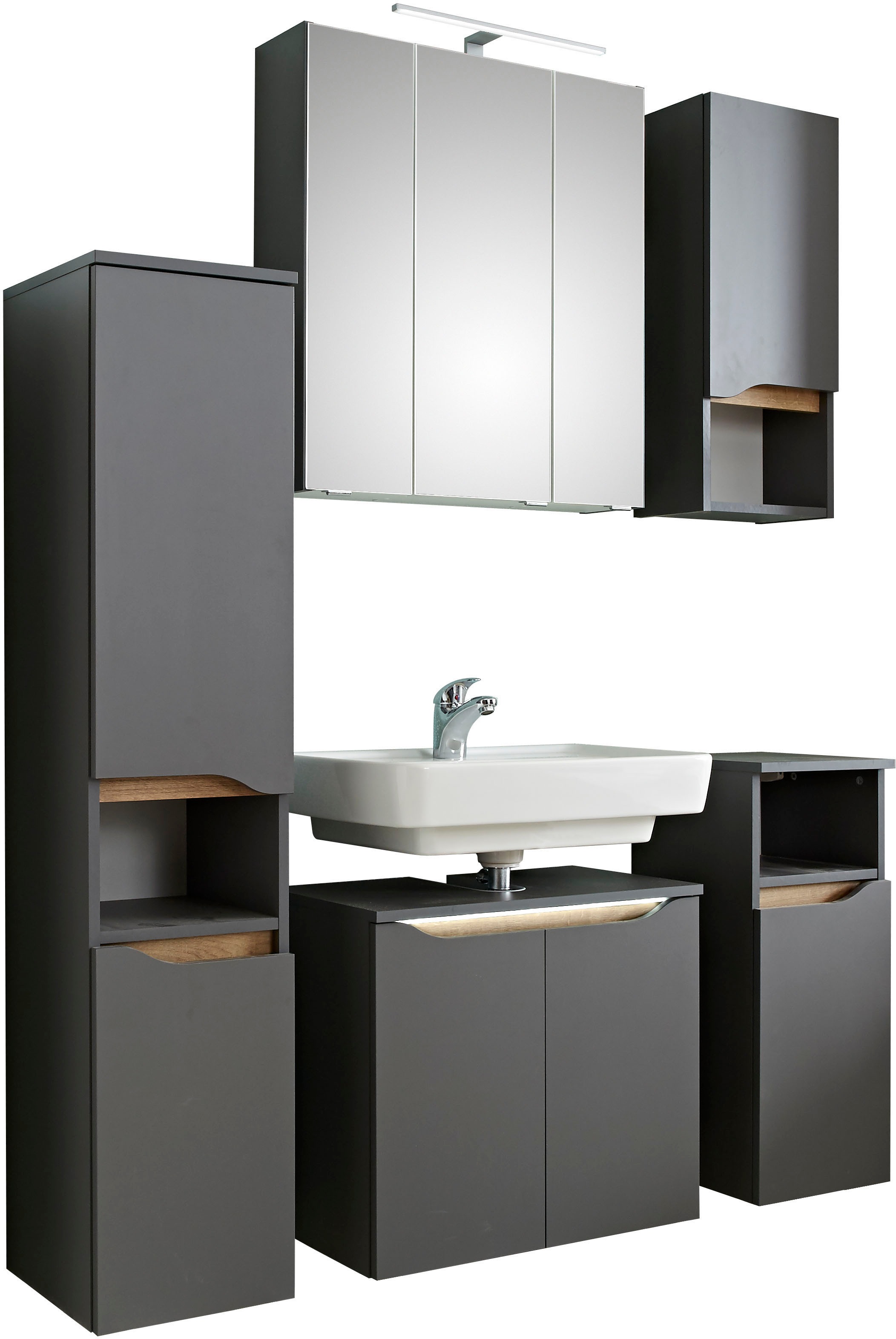 Thumbnail - Saphir Badmöbel-Set "Quickset 5-teilig, Waschbeckenunterschrank mit LED-Spiegelschrank" 6 Stk. tlg.