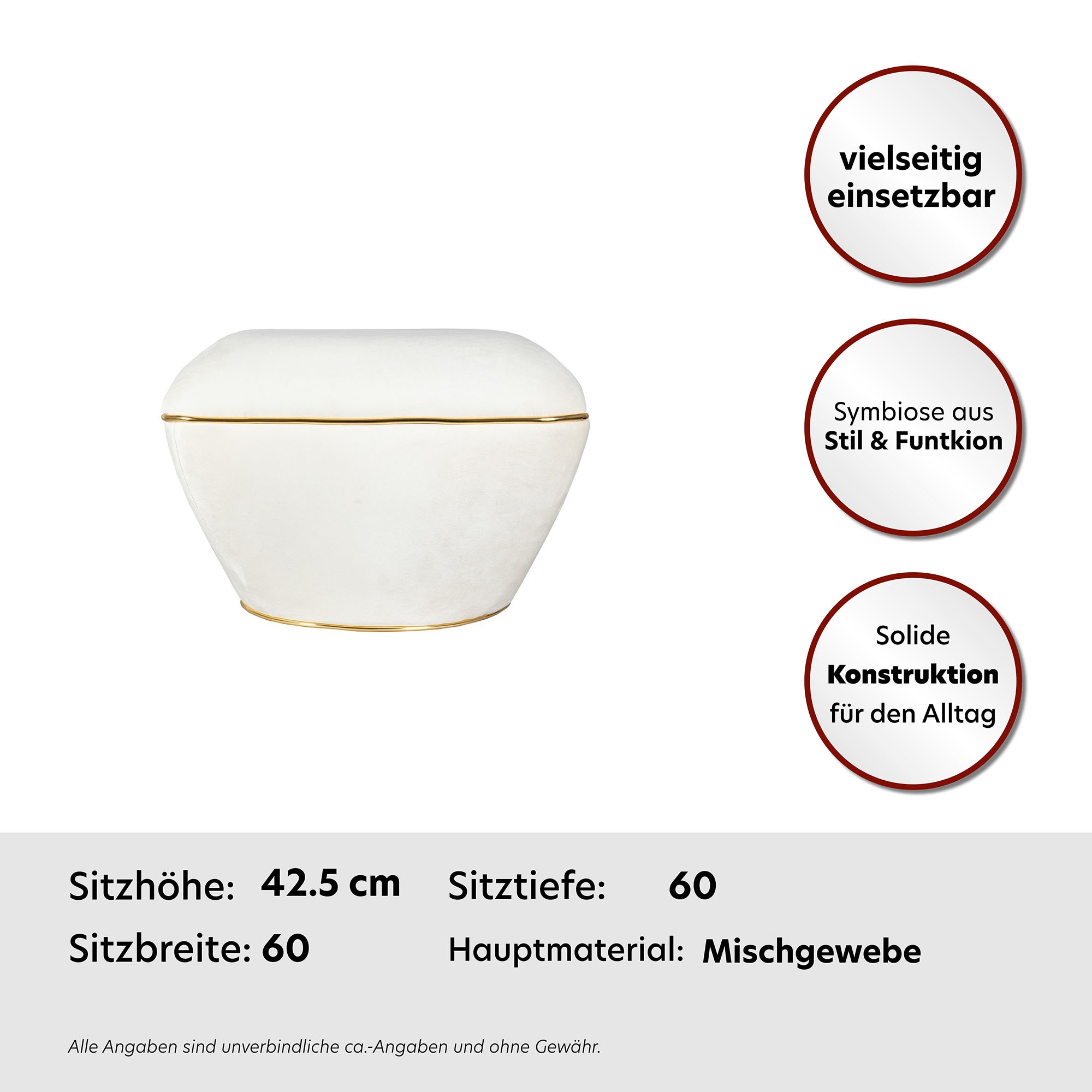 Kayoom Sitzhocker »Hocker Contessa 125, vielseitig einsetzbarer Allrounder, elegante Form«, (1 St.), komfortabel, hochqualitativ, pflegeleicht, elegante Form