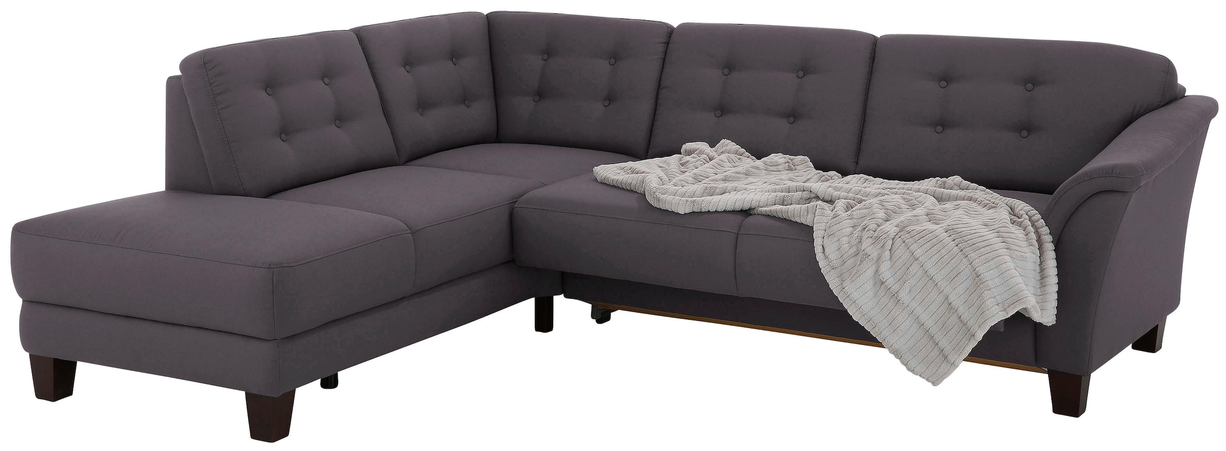 Home affaire Ecksofa »Trondheim L-Form«, mit Federkern und Knopfheftung im Rücken, Füße Buche dunkel