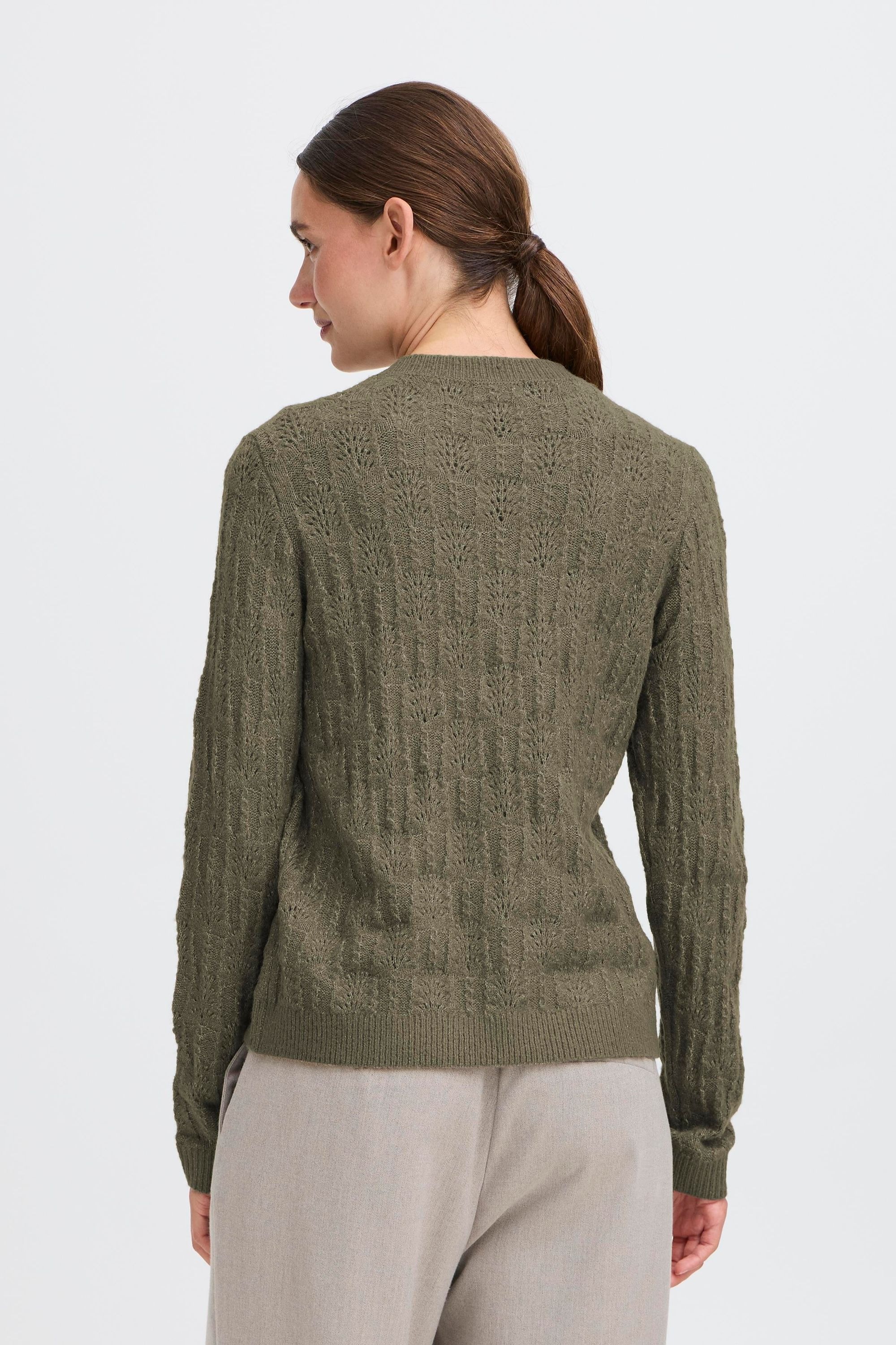 Strickjacke OXMO "Strickjacke OXFSINVA", Damen, Gr. XL, grün (smokey olive melange), Obermaterial: 76% Polyacryl PAN. 21% Polyester PES. 3% Elasthan EL., Strickjacken Strickjacke 3