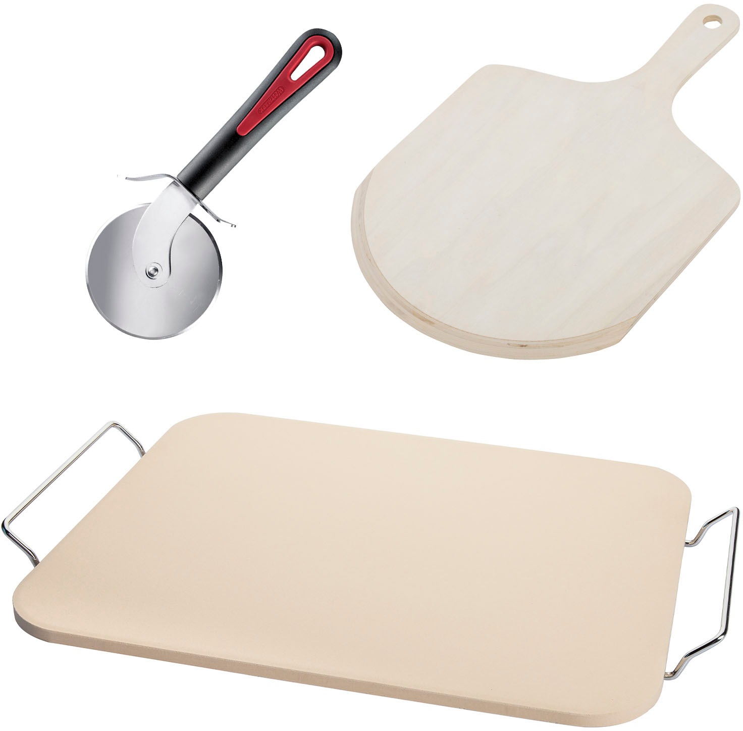 WESTMARK Pizzastein, Keramik, (Set, 3 St.), Inkl. Pizzaschaufel und Pizzaschneider