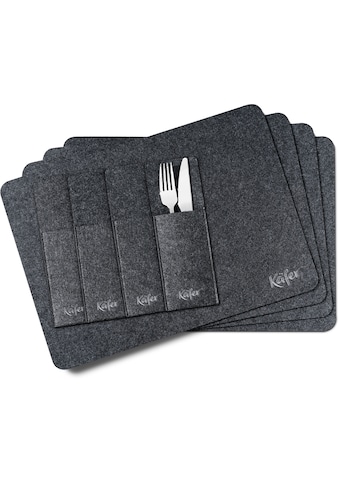 Platzset, (Set, 4 Platzdecken, 4 Bestecktaschen, 4 Untersetzer), 12-teilig, 100% PES Filz