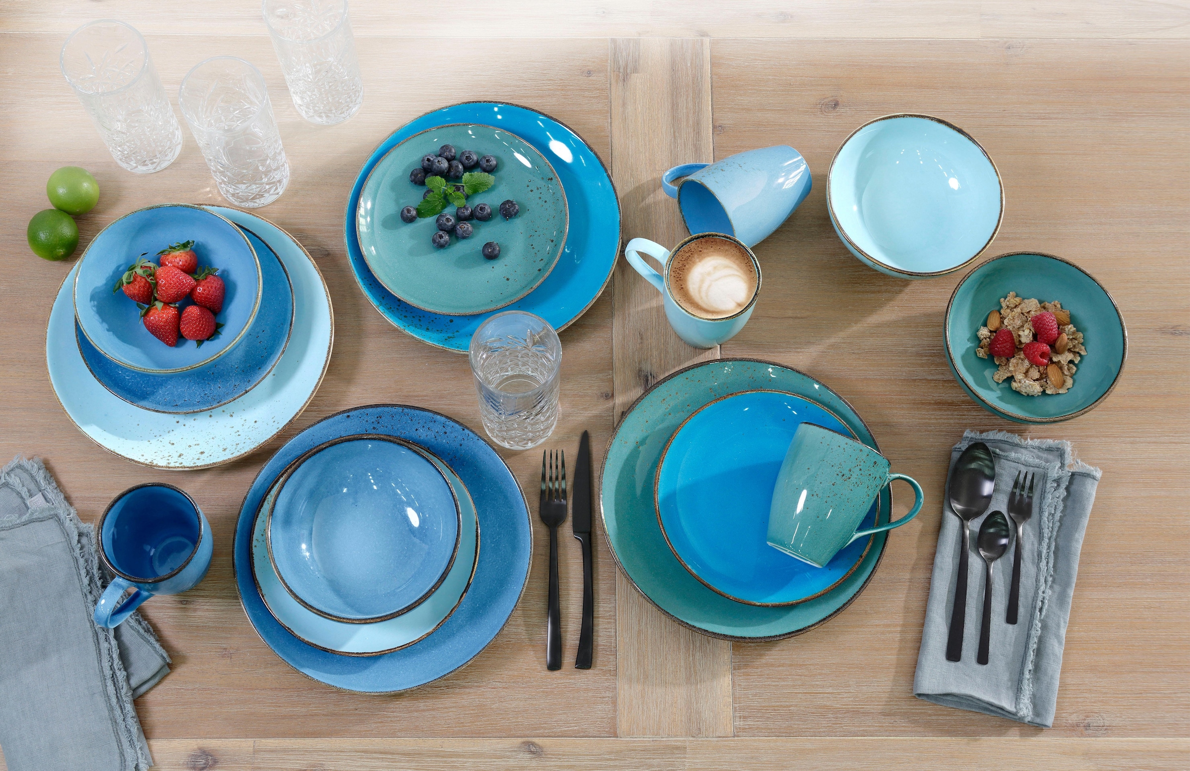 CreaTable Tafelservice 4 16 COLLECTION Kaffeeservice (Set, »Geschirr-Set für Service, Aqua«, tlg., für im NATURE Personen Teile, Set, | Personen), Kombiservice und 4 BAUR 16 Trendaktuelle Blau-Töne,