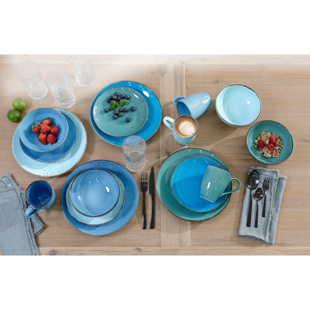 CreaTable Kombiservice »Geschirr-Set NATURE COLLECTION Aqua«, (Set, 16 tlg., Kaffeeservice und Tafelservice im Set, für 4 Personen)