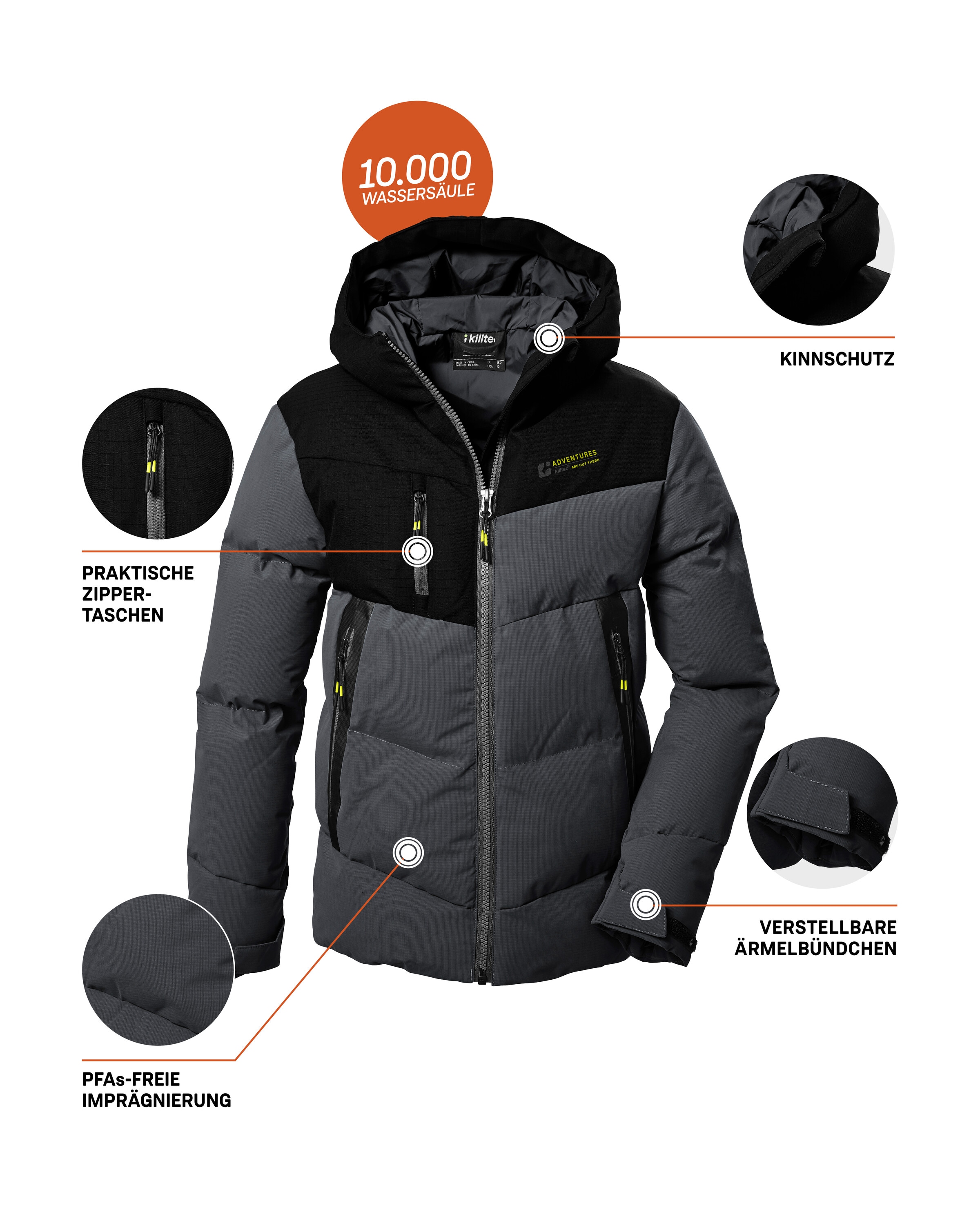 Killtec Steppjacke »KOW 376 BYS QLTD JCKT«, Wasserabweisende Jacke mit Kapuze, Kinnschutz und Colourblock-Design