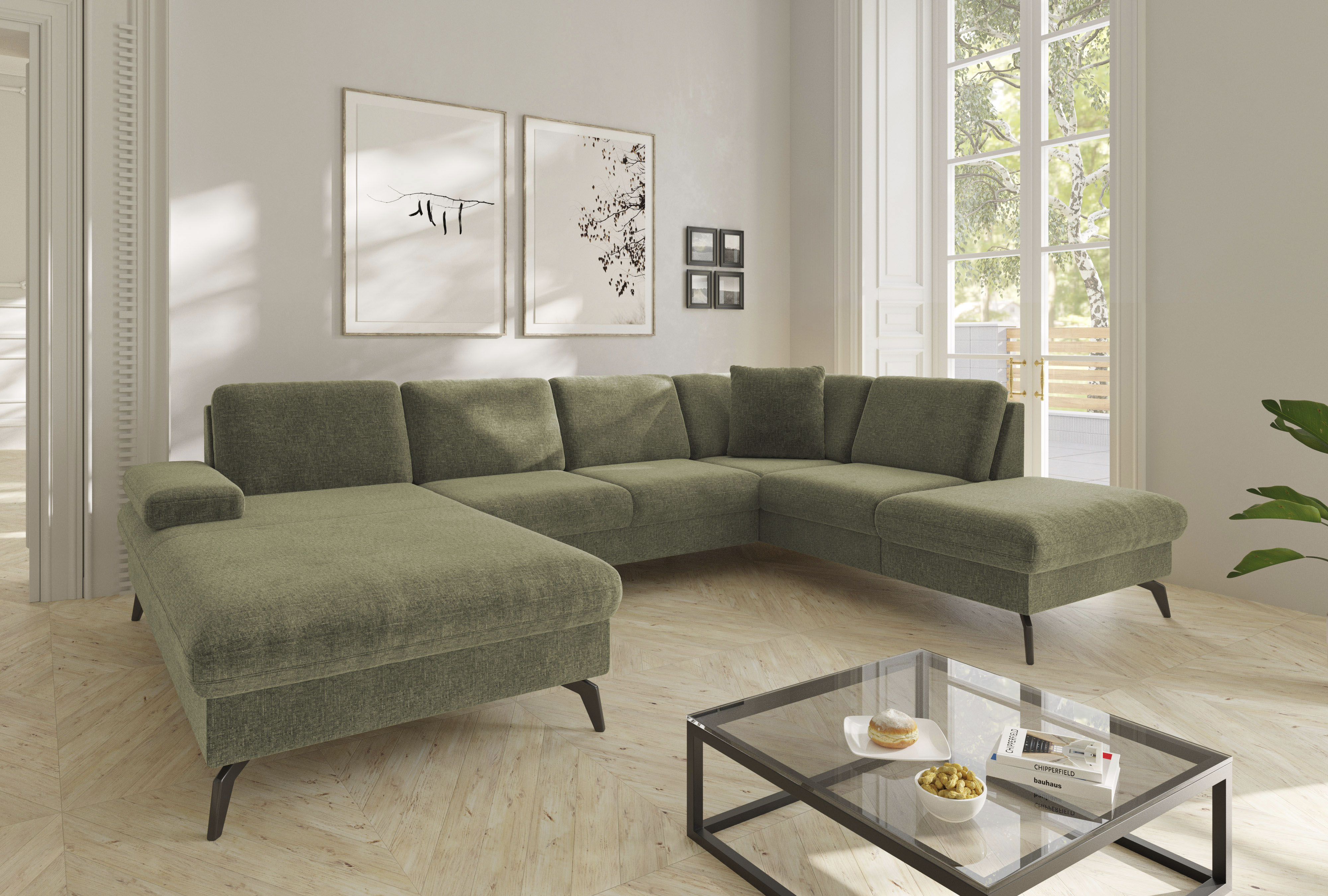 sit&more Wohnlandschaft "Morris Jubi U-Form, B: 300 cm, Armteilverstellung" optional mit Bettfunktion, 1 Zierkissen, komfortable Sitzhöhe 44 cm