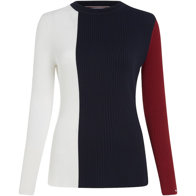 Tommy Hilfiger Strickpullover »RWB COLOUR BLOCK RIB C-NK SWT«, in modischer  Rippoptik für bestellen | BAUR