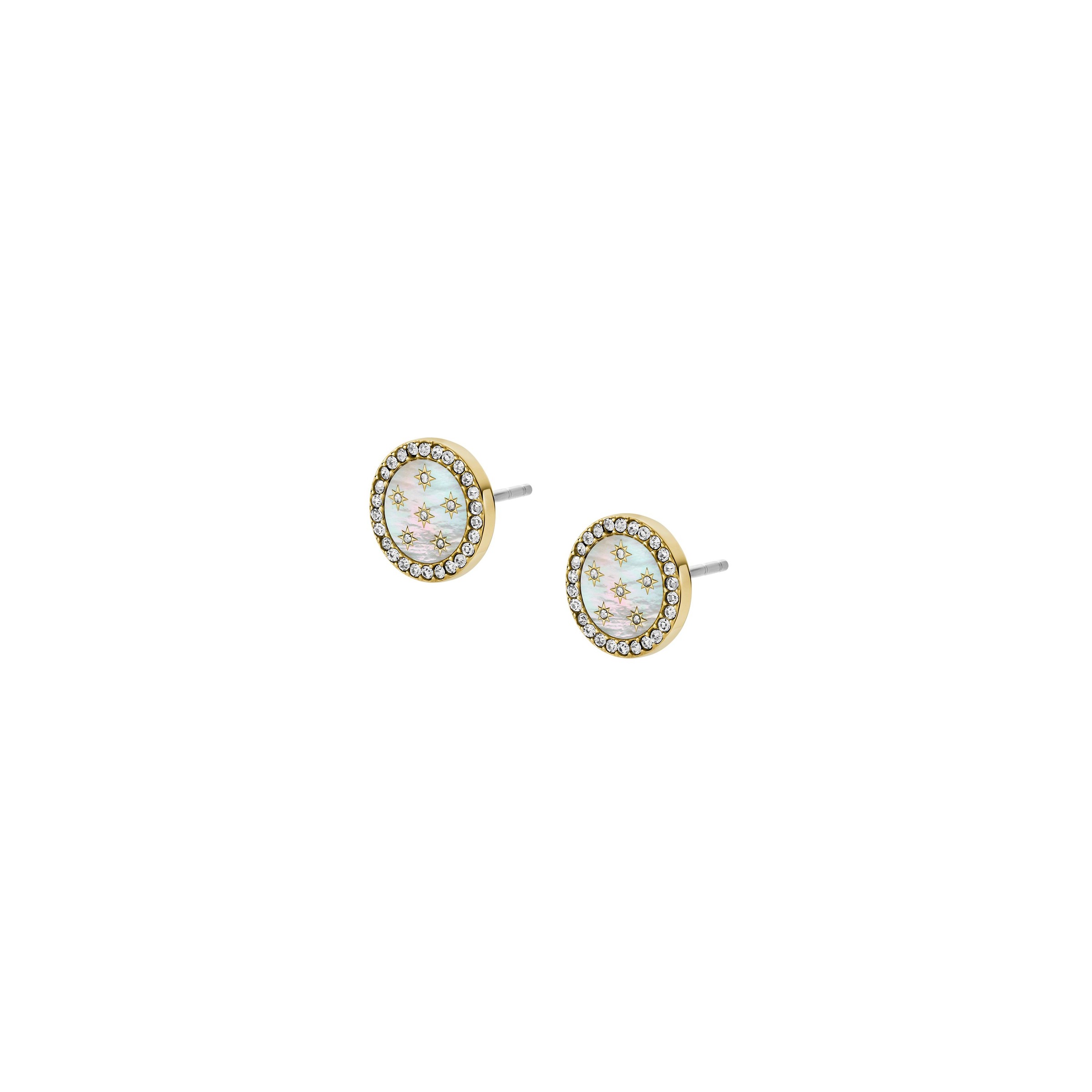 Paar Ohrstecker FOSSIL "Schmuck Geschenk Edelstahl JEWELRY", gold (gelbgoldfarben, edelstahlfarben, kristallweiß, perlmuttfarben, kristallweiß), Ohrringe, Damen, 10mm, Edelstahl, mit Glasstein - mit Perlmutt 4