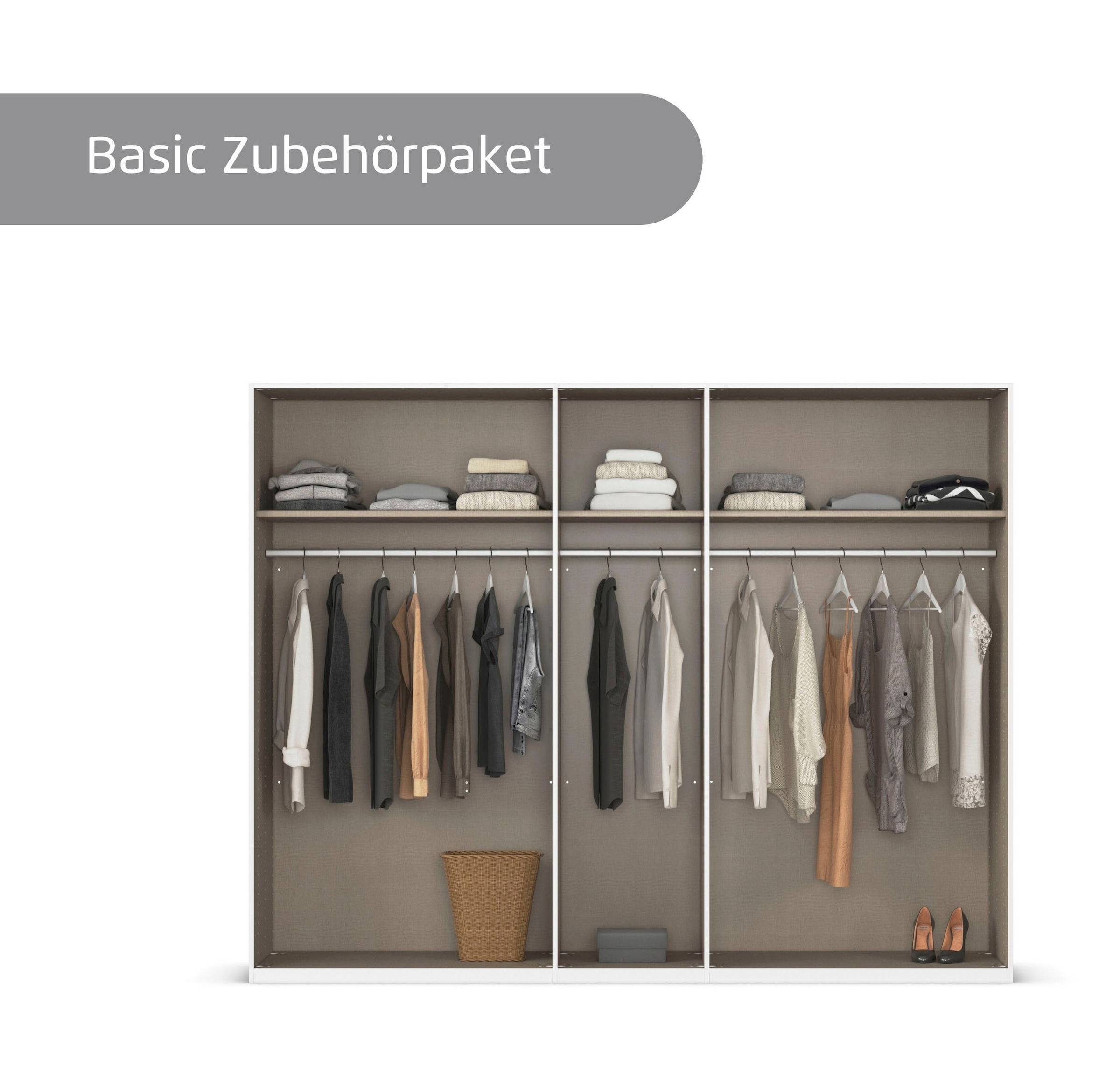 rauch Kleiderschrank »Schrank Mehrzweckschrank Garderobenschrank Schlafzimmer Möbel THOR« 3 verschiedene Ausstattungen BASIC/CLASSIC/PREMIUM (inkl. SOFT-CLOSE),  mit farblich passenden, modernen Metallgriffen MADE IN GERMANY
