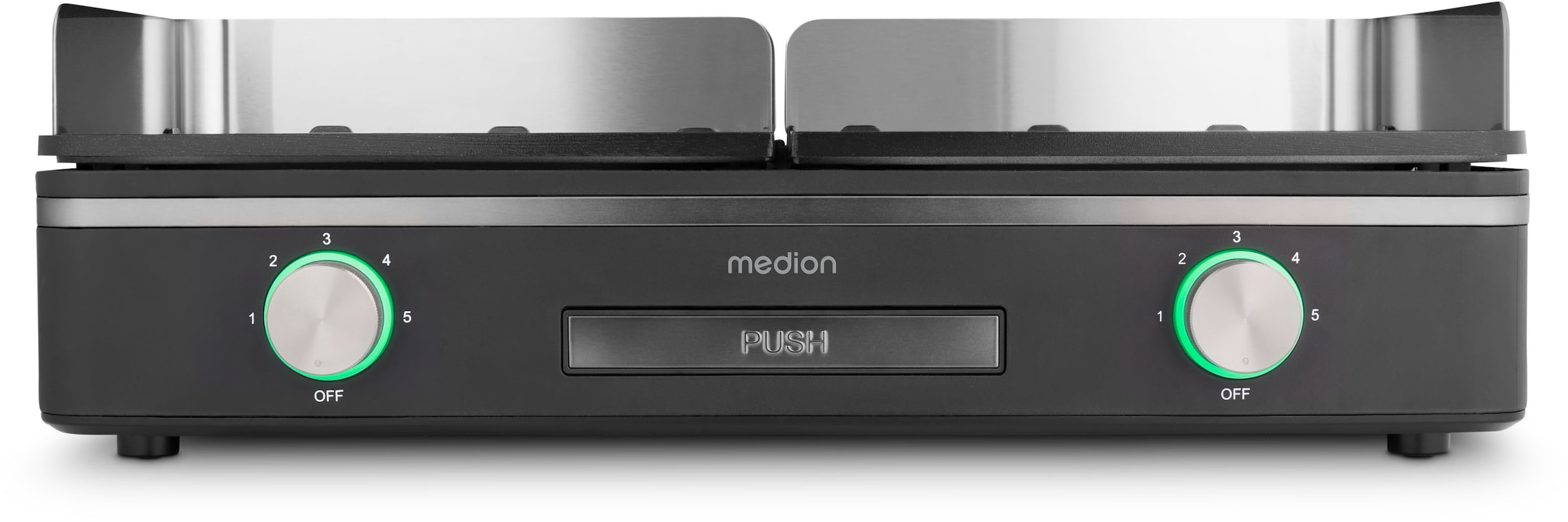 Medion® Tischgrill »MD12027, mit Dual-Zonen-System, 2,400 Watt, 2 abnehmbare Platten«, 2400 W, bis max. 240 °C, PFAS Frei, LED-Statusanzeige, IPX4-Schutz