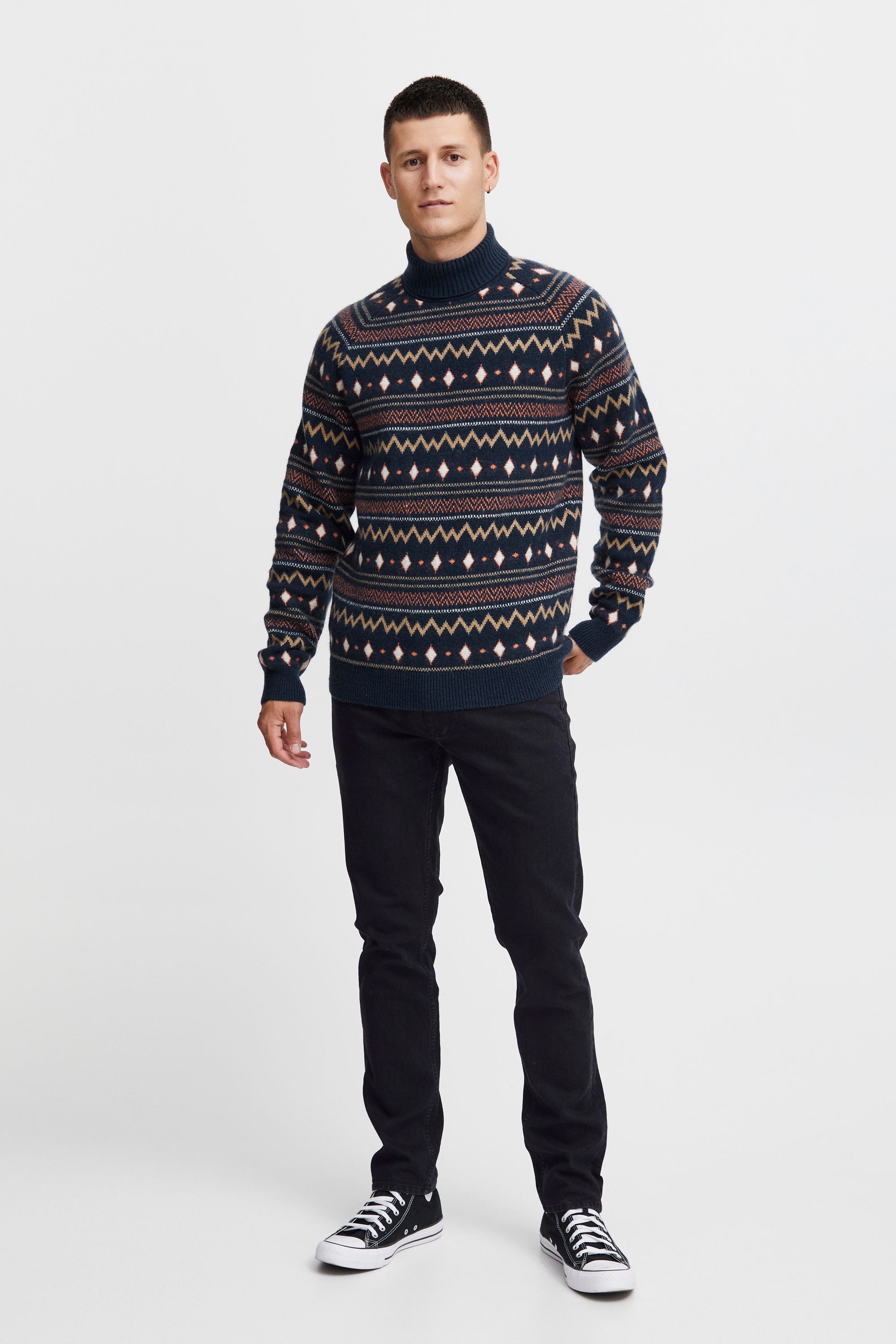 Rollkragenpullover BLEND "Rollkragenpullover BHPullover", Herren, Gr. XXL, blau (marineblaus), Obermaterial: 54% Polyester PES. 21% Polyacryl PAN. 12% Nylon NY. 10% Wolle WO. 3% Elasthan EL., Pullover Rollkragenpullover 2