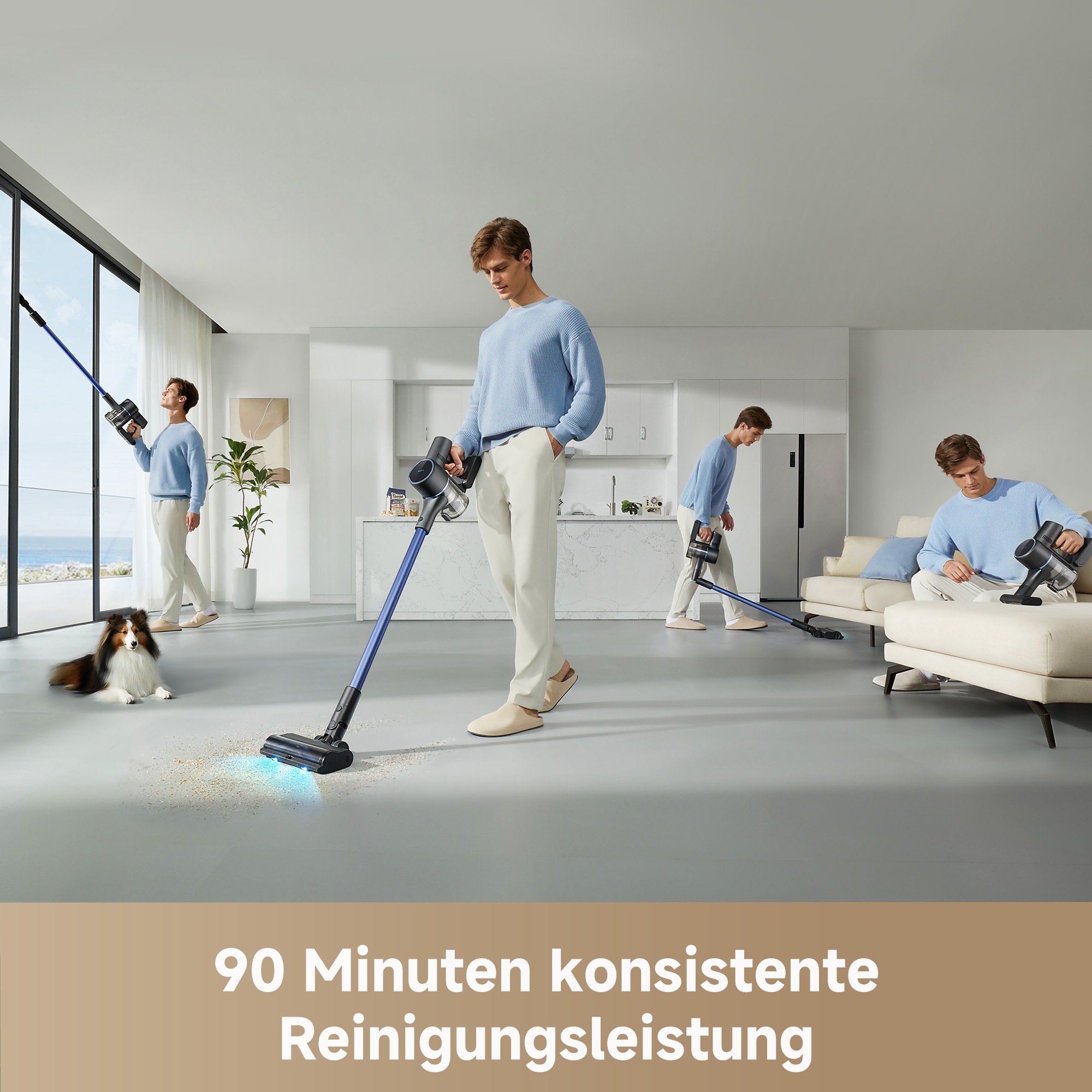 Mova Akku-Bodenstaubsauger »Mova S4 Detect, Kabelloser Vacuumsauger«, 20.000Pa Saugleistung/ Bürste mit LED-Leuchten/ Vielseitige Aufsätze