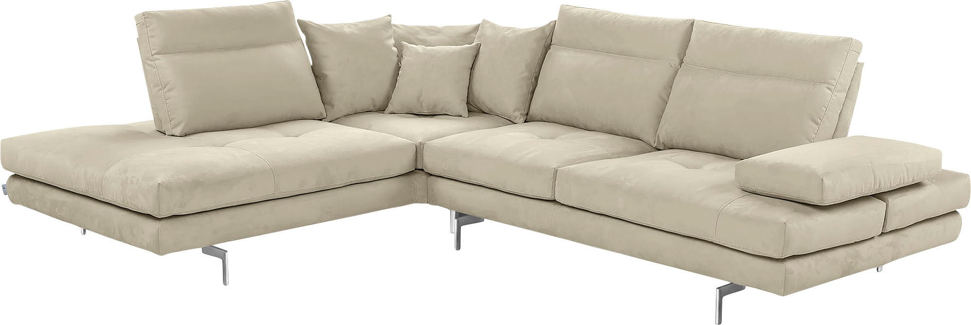 CALIA ITALIA Ecksofa "Toby Wing, B/T: 288/232 cm, Designsofa mit hohem Sitzkomfort, L-Form" Sitztiefenverstell.,wahlw. mit Kissen-Set, Füße chrom glänzend