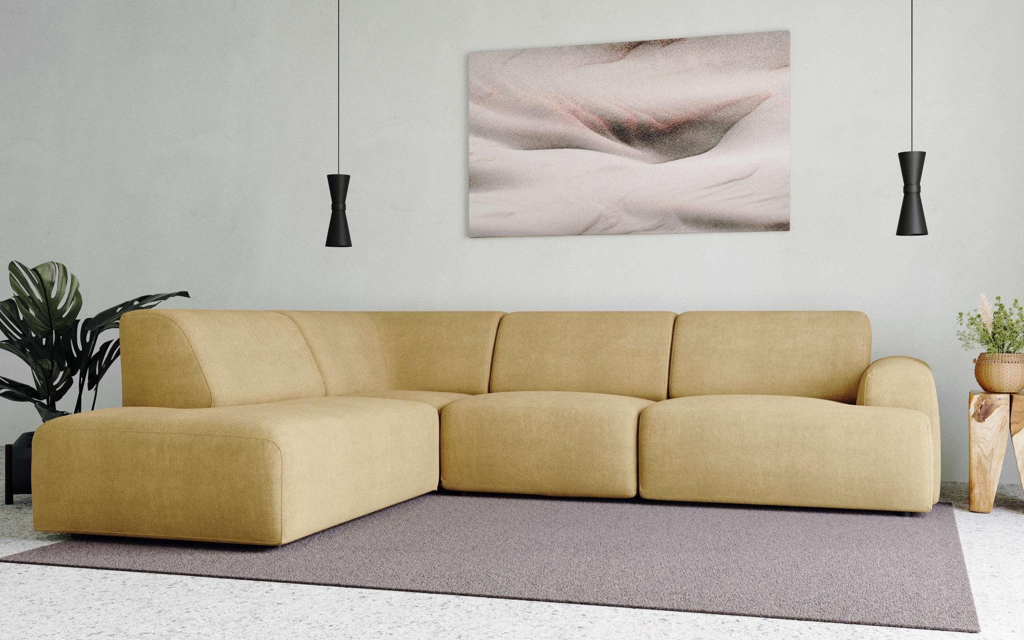 andas Ecksofa »Linkka, Breite 282 cm«, L-Form, in einem weichen Chenille-Stoff, mit Wellenunterfederung