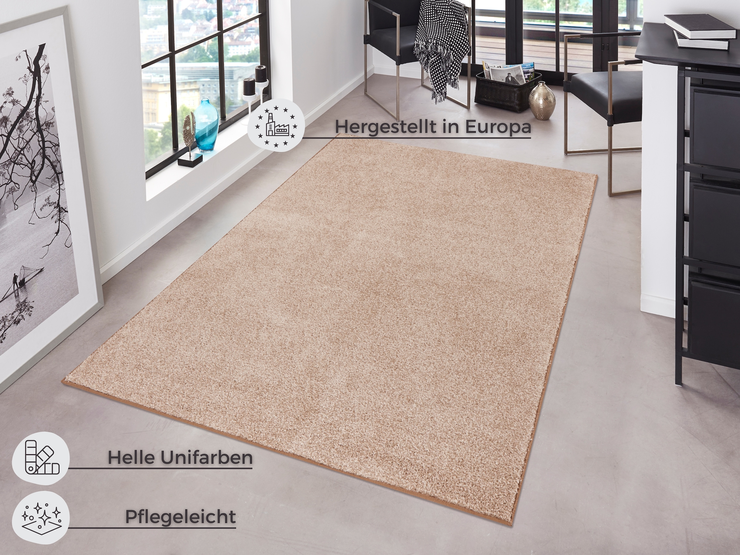 HANSE Home Teppich »Pure 100 Kurzflor«, rechteckig, 13 mm Höhe, Kurzflor, Unifarben, Läufer, Modern, Wohnzimmer, Kinderzimmer, Flur