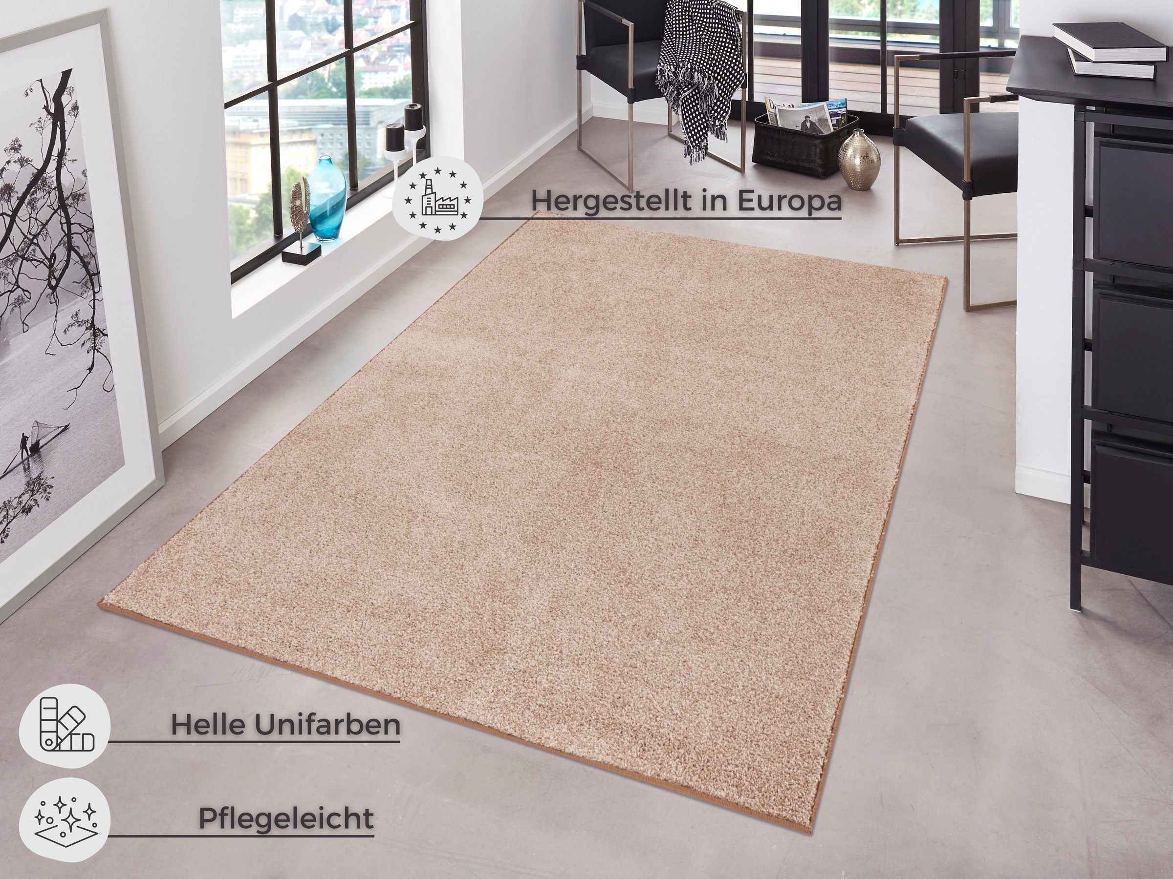 Teppich HANSE HOME "Pure 100 Kurzflor" Gr. 3, grau (taupe, creme), B:140cm H:13mm L:200cm, Kunstfaser, Teppiche, Teppich, Kurzflor, uni, umkettelt, Läufer, Wohnzimmer, Kinderzimmer, Flur 2